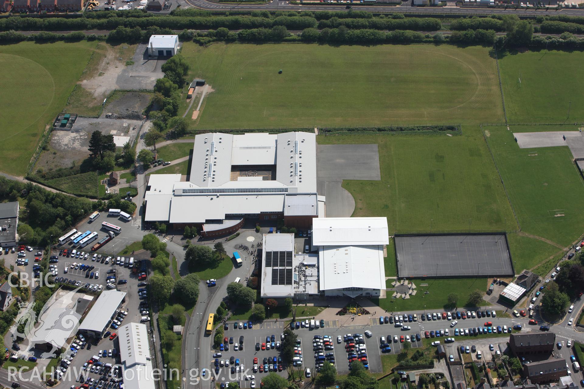 RCAHMW colour oblique photograph of Penweddig School and Plascrug leisure centre. Taken by Toby Driver on 25/05/2010.