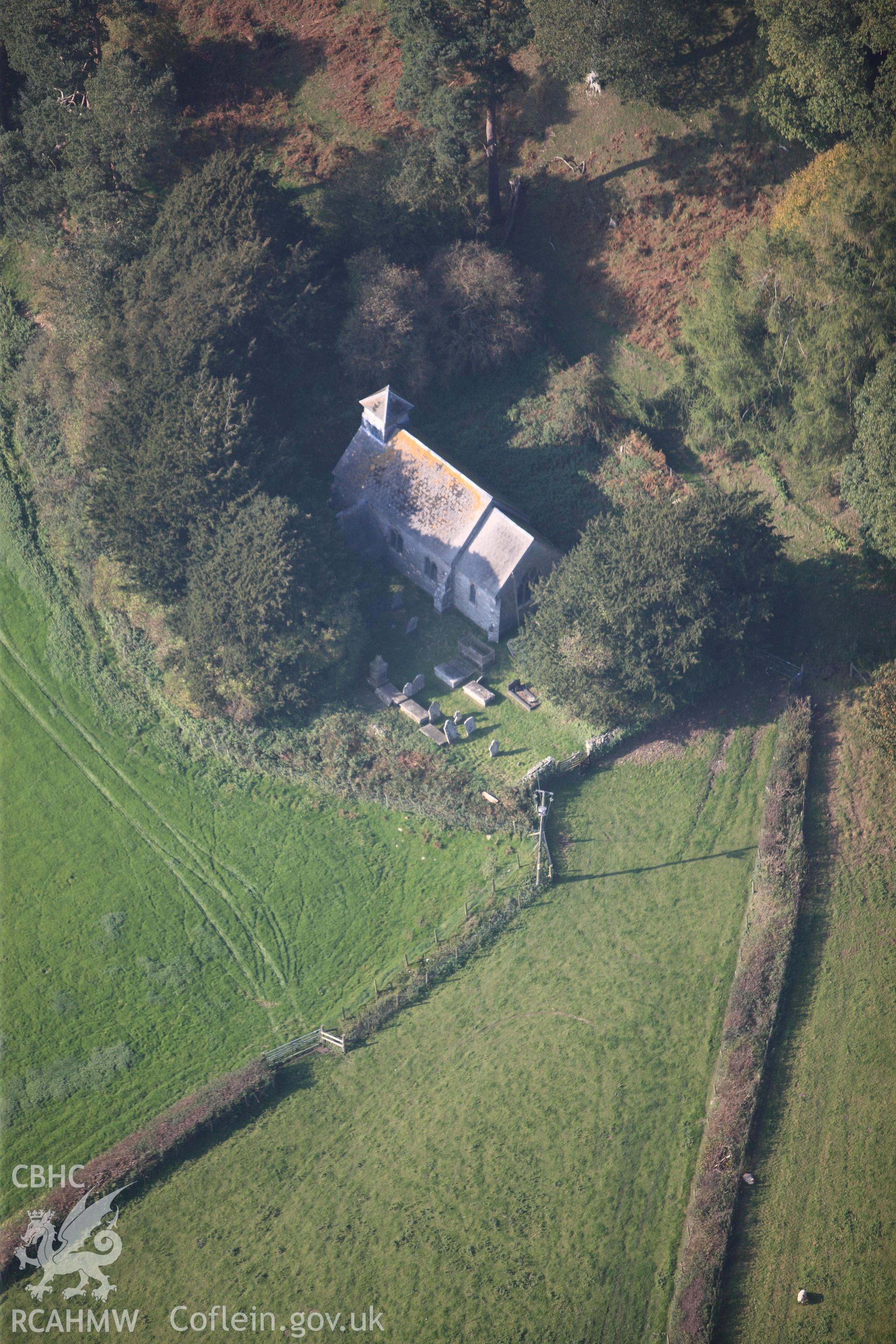 RCAHMW colour oblique photograph of Church of St David, Llanddewi Fach. Taken by Toby Driver on 13/10/2010.