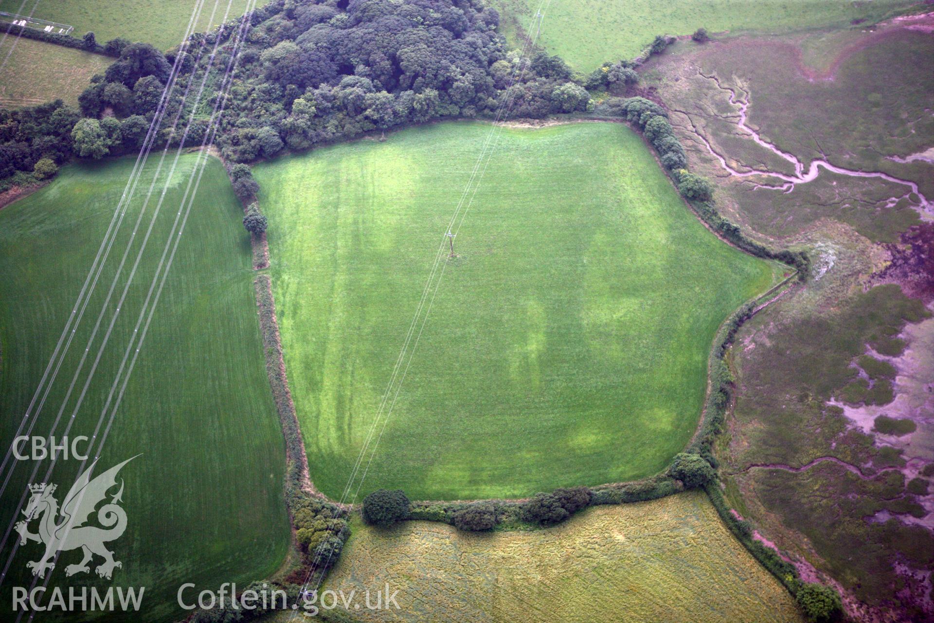 RCAHMW colour oblique photograph of Brownslate, cropmarks of possible enclosure. Taken by Toby Driver on 23/07/2010.