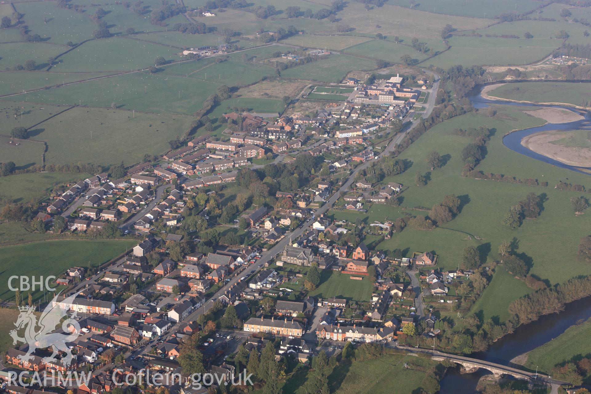 RCAHMW colour oblique photograph of Caersws Roman Military Settlement (Caersws Roman Fort). Taken by Toby Driver on 13/10/2010.