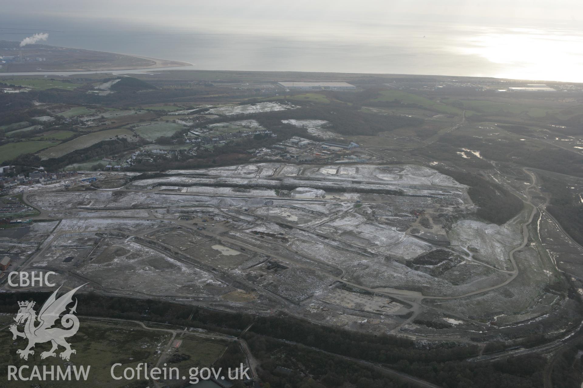 RCAHMW colour oblique photograph of the Llandarcy Oil Refinery site. Taken by Toby Driver on 01/12/2010.