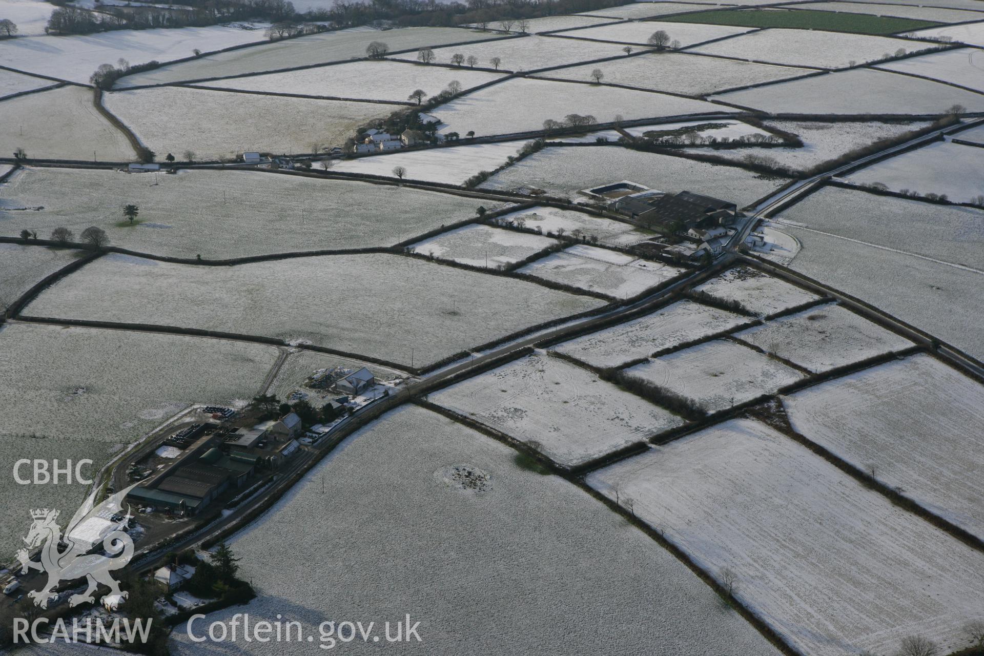 RCAHMW colour oblique photograph of Lan Pleasant View barrow cemetery. Taken by Toby Driver on 02/12/2010.