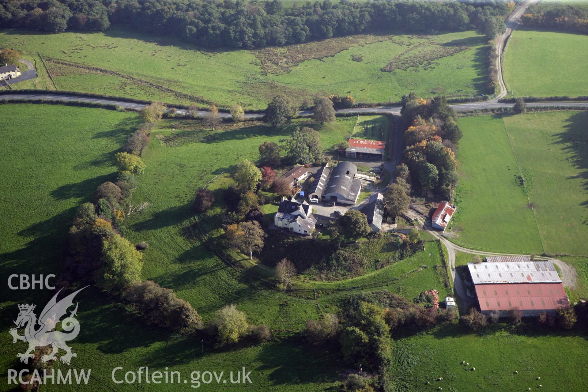 RCAHMW colour oblique photograph of Colwyn Castle, Glascwm. Taken by Toby Driver on 13/10/2010.