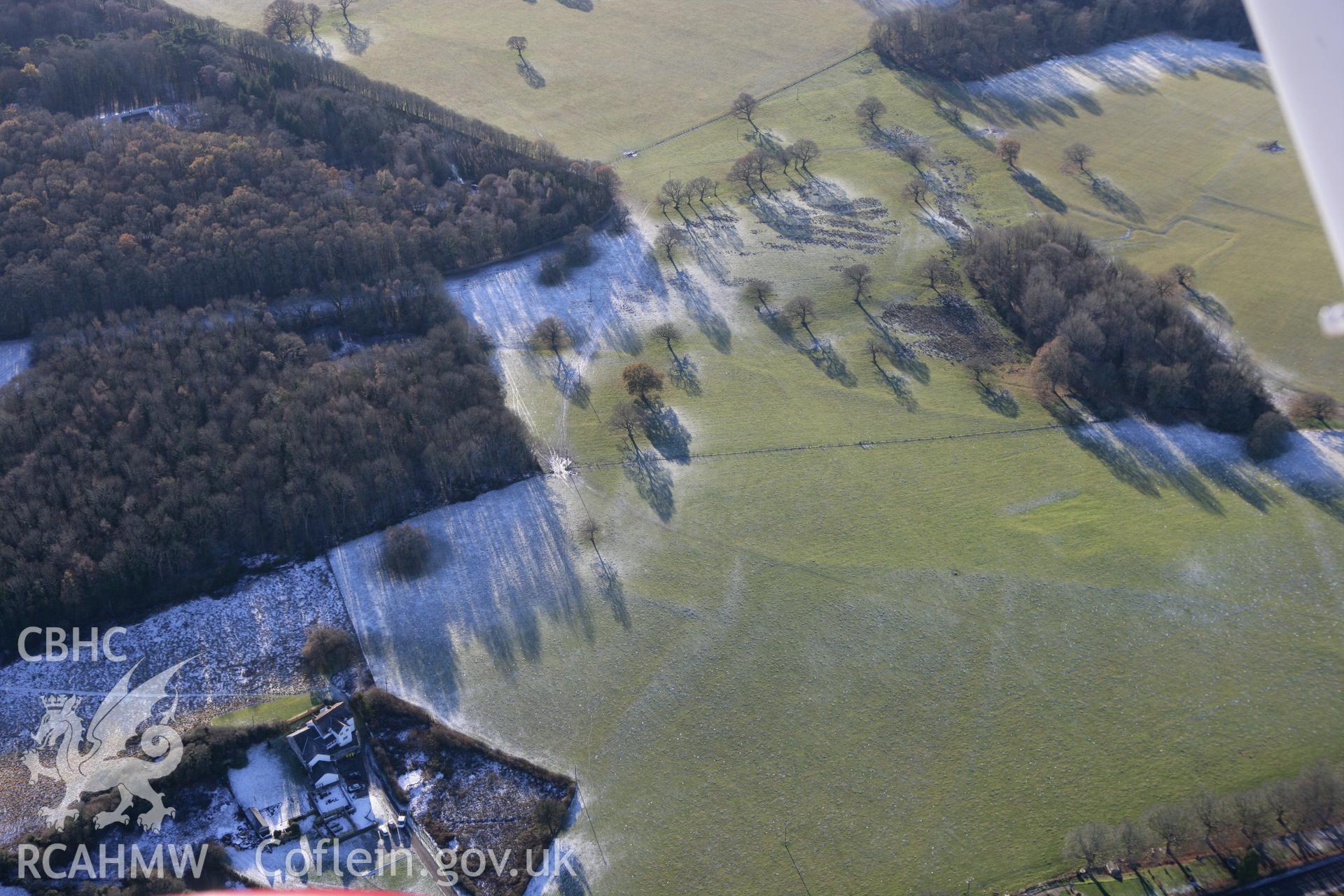 RCAHMW colour oblique photograph of Tregochas, earthworks of medieval field system. Taken by Toby Driver on 08/12/2010.