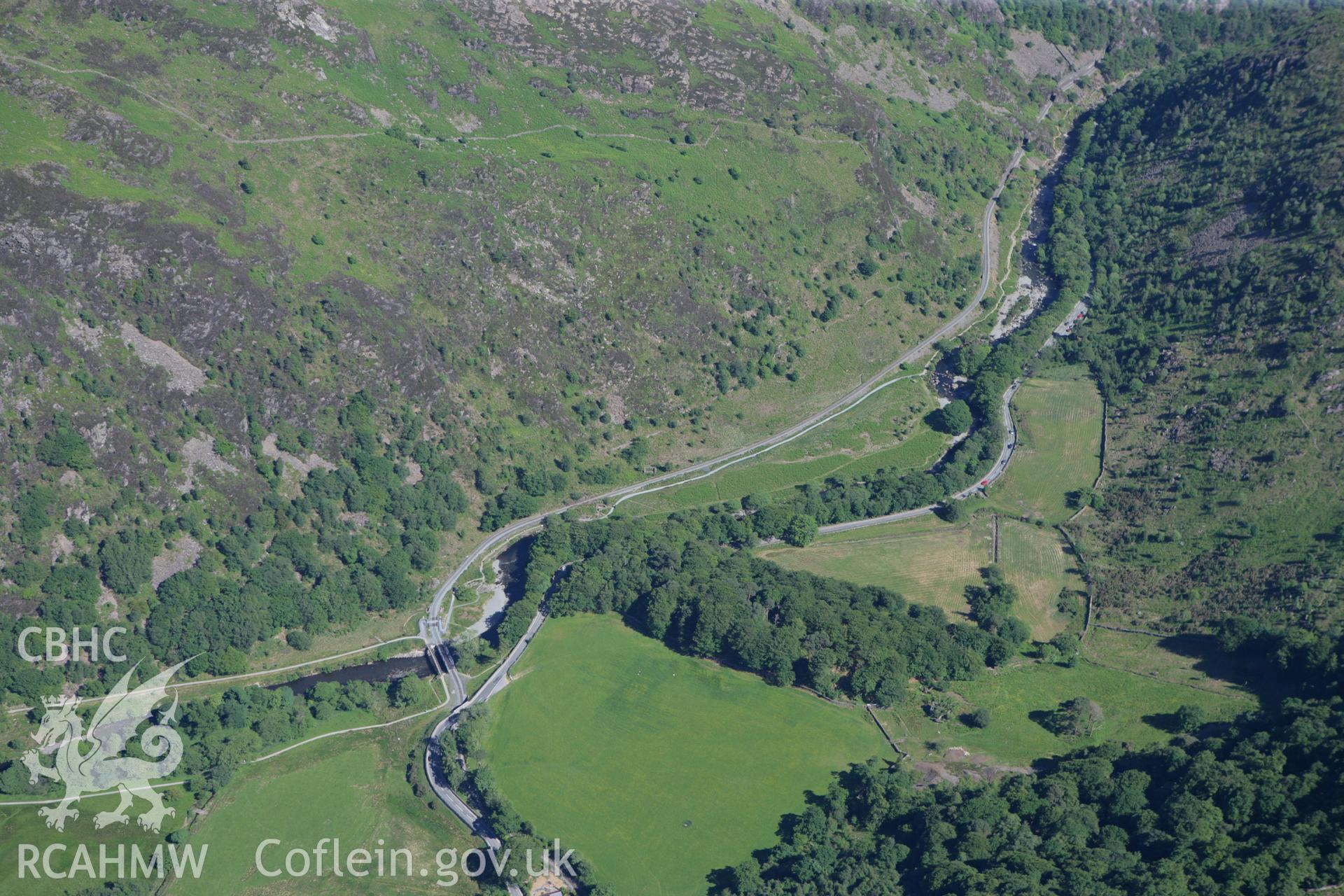 RCAHMW colour oblique photograph of Aberglaslyn Bryn y Felin Copper Mine. Taken by Toby Driver on 16/06/2010.