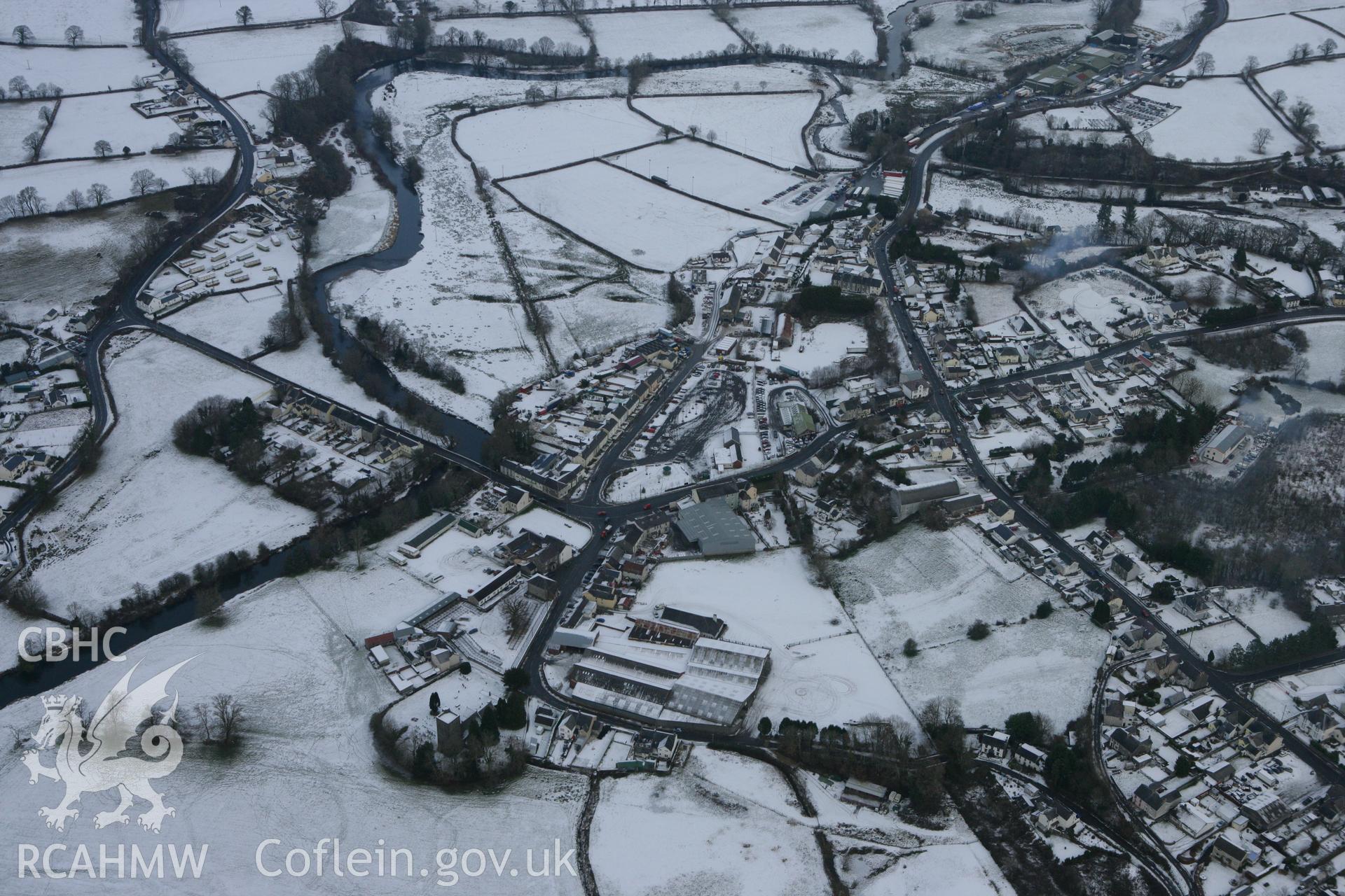 RCAHMW colour oblique photograph of Llanybydder village. Taken by Toby Driver on 02/12/2010.