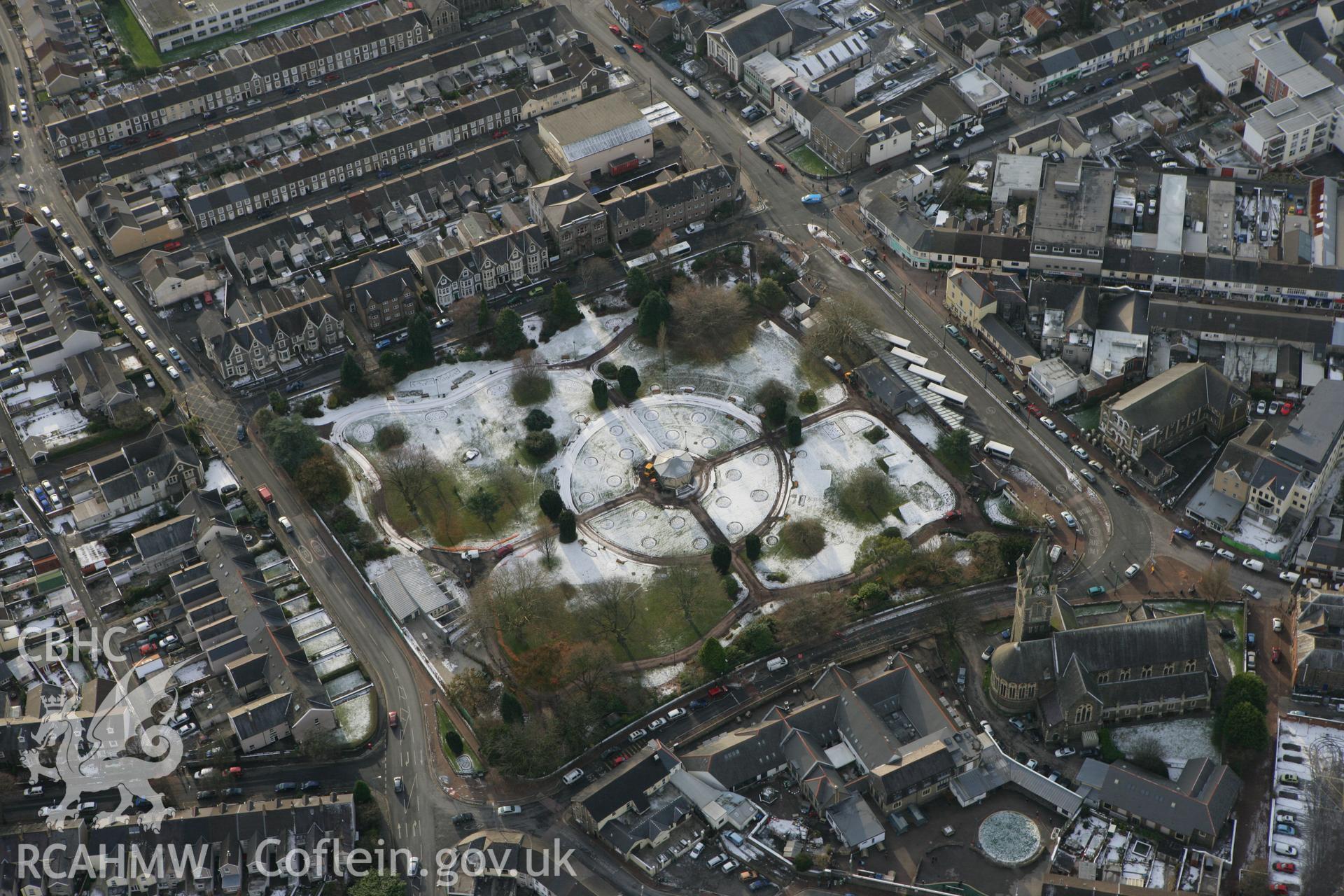 RCAHMW colour oblique photograph of Victoria Gardens, Neath, with snow. Taken by Toby Driver on 01/12/2010.
