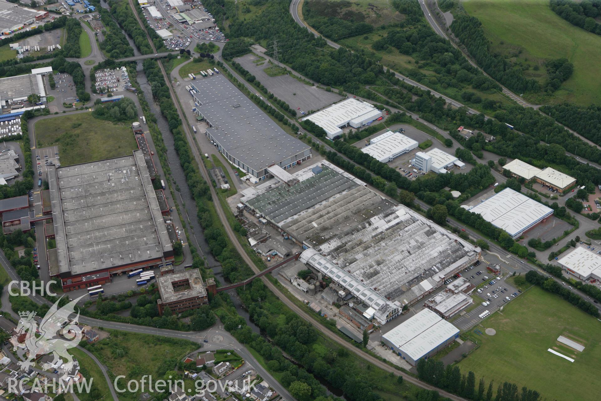 RCAHMW colour oblique photograph of Hoover Factory, Merthyr Tydfil. Taken by Toby Driver on 29/07/2010.