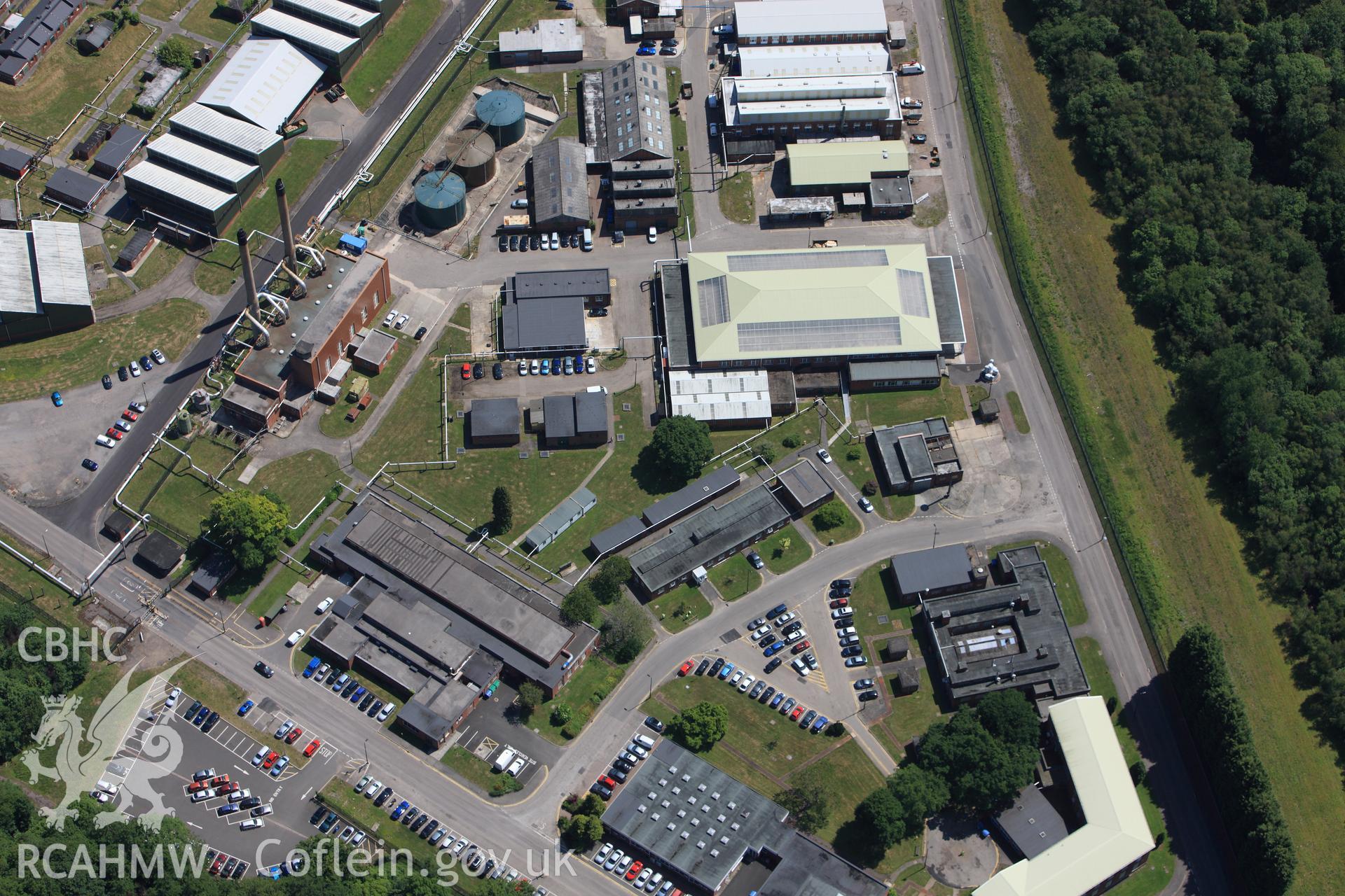 RCAHMW colour oblique photograph of Glascoed Royal Ordnance Factory. Taken by Toby Driver on 21/06/2010.
