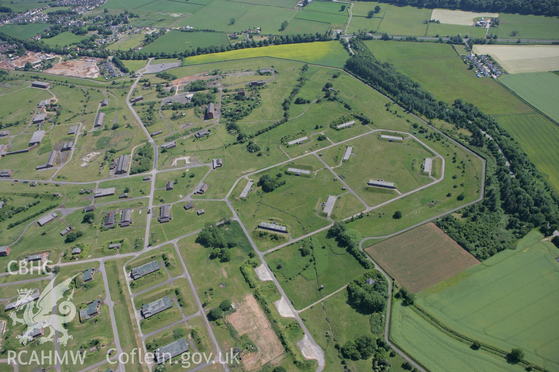 RCAHMW colour oblique photograph of Caerwent Royal Navy Propellant Factory. Taken by Toby Driver on 21/06/2010.
