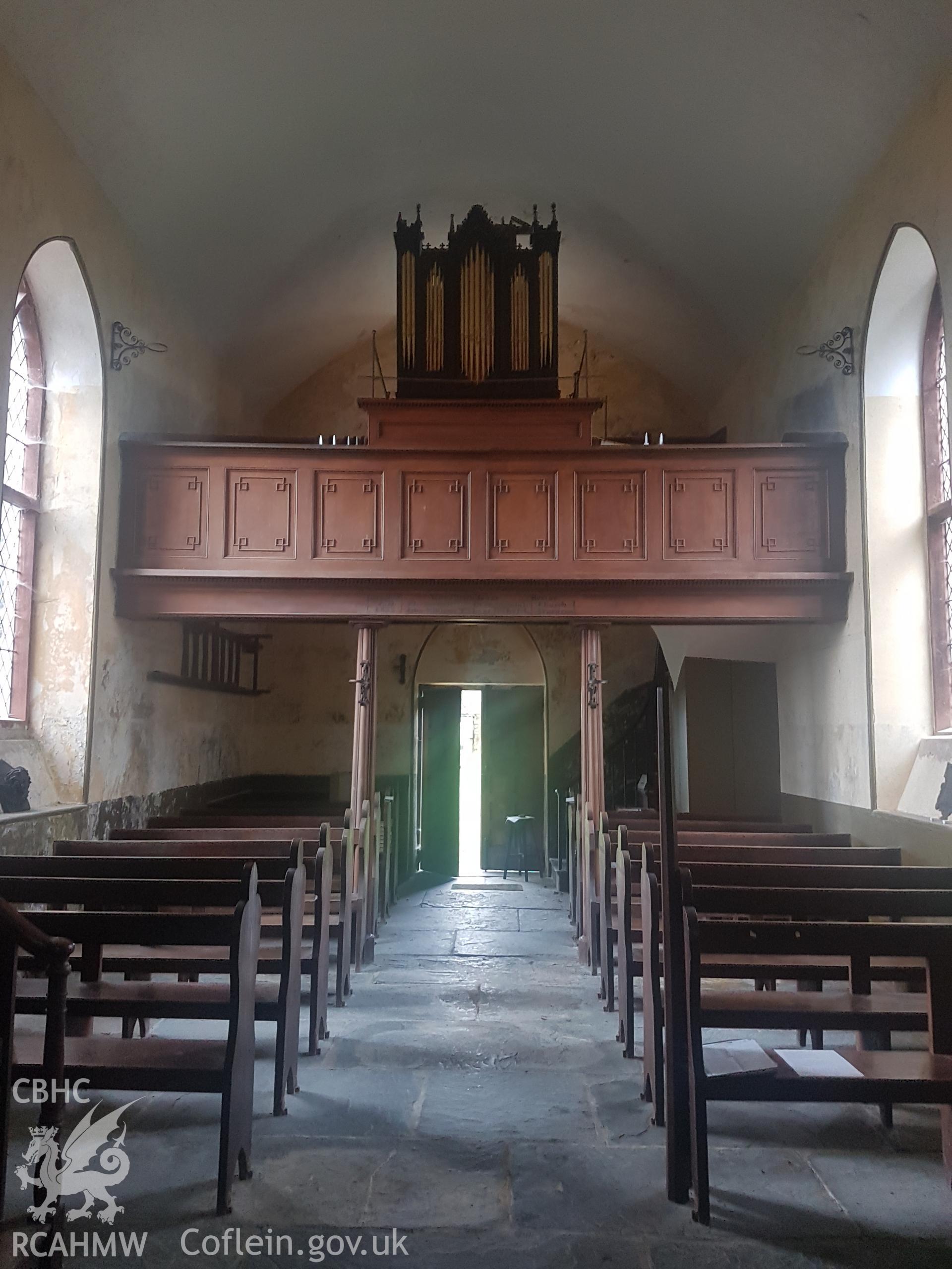 Flight and Robson chamber organ, St Cynhaiarn church. Photographed by Helen Rowe of RCAHMW on 10th October 2020.