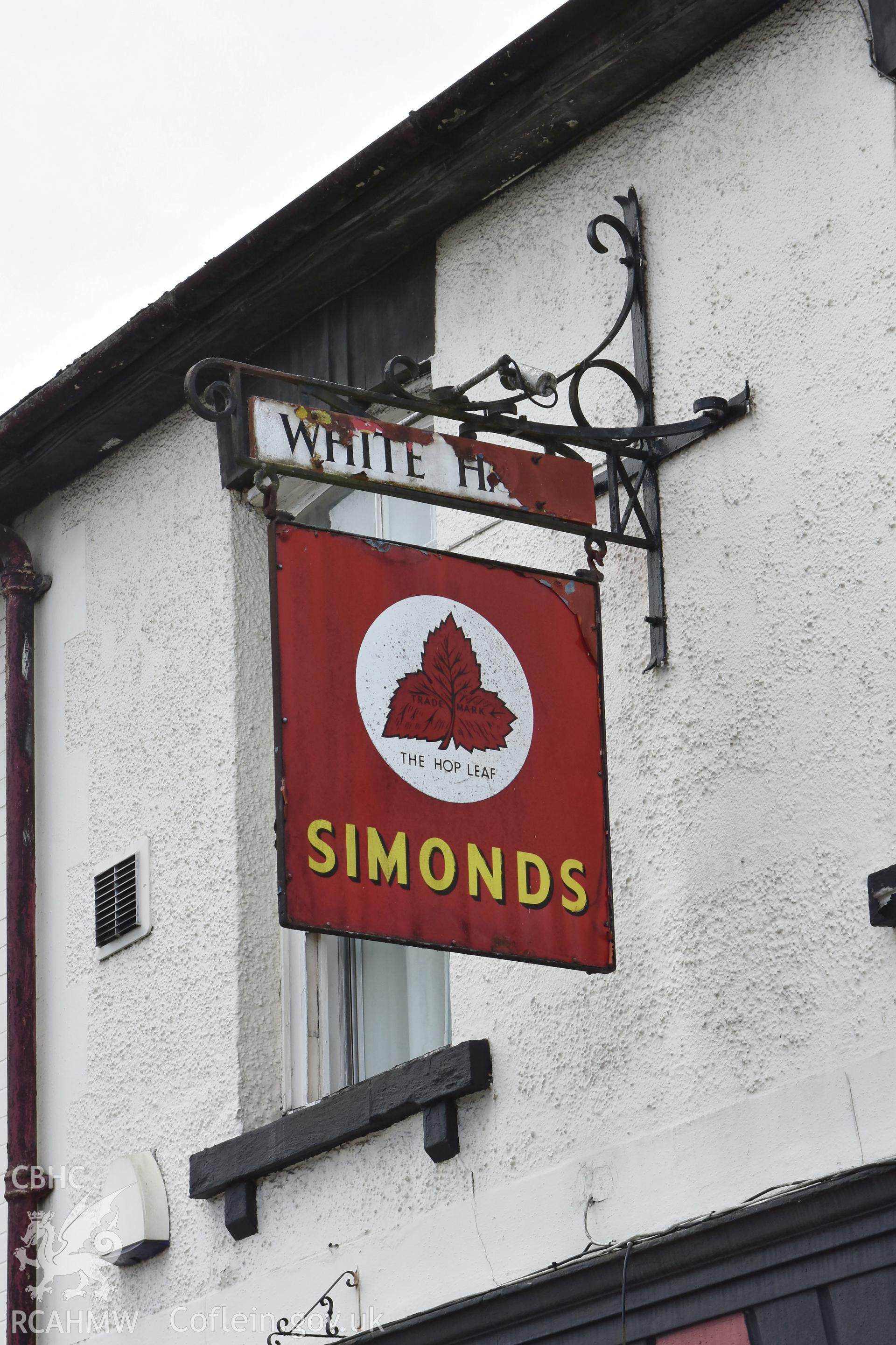 Detail of sign above door at the Halfway Hotel public house in the Oakfield area of Cwmbran. Photographed by Susan Fielding of RCAHMW on 25 May 2021.