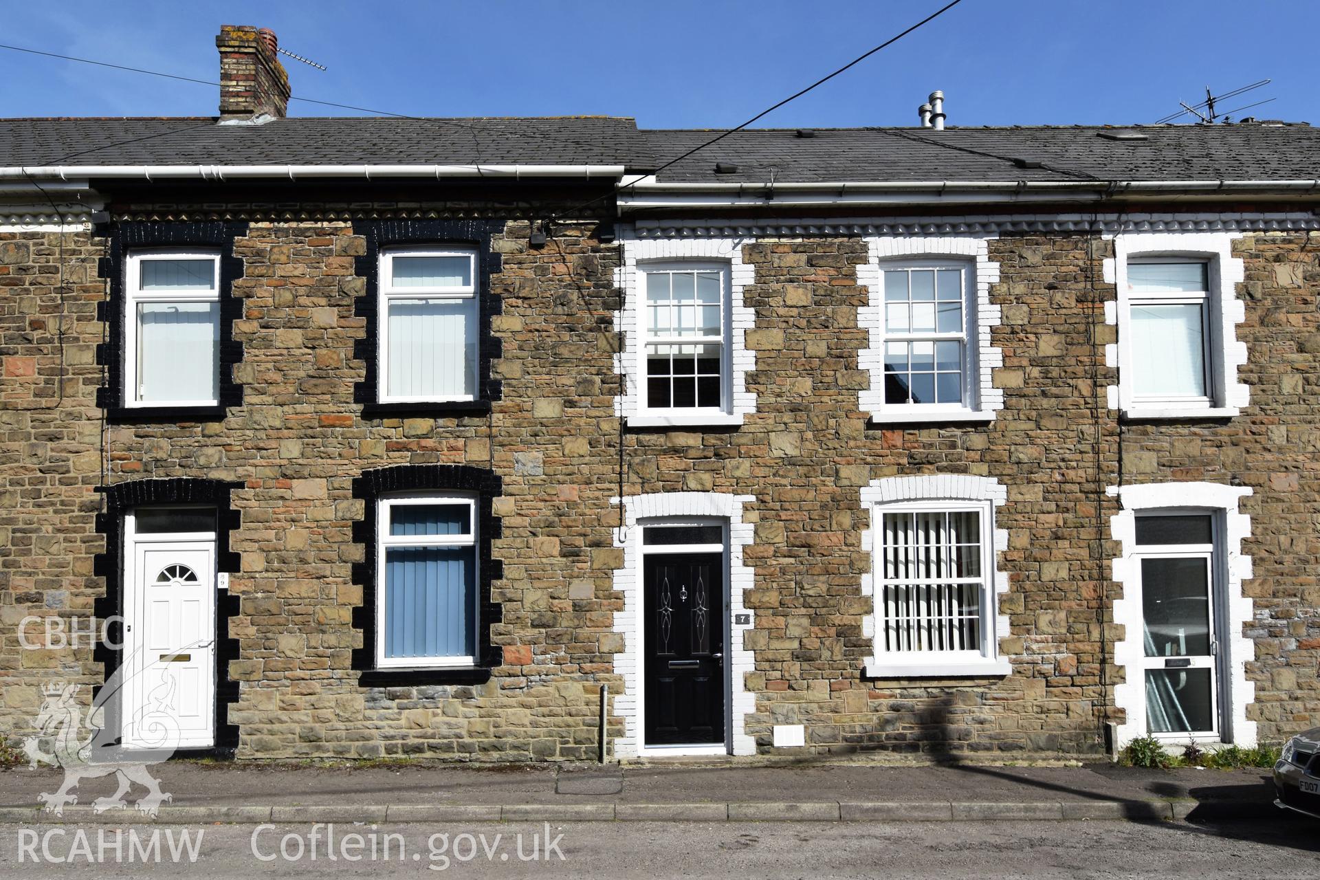 Exterior view of terraced housing in the Pontnewydd area of Cwmbran, photographed by Susan Fielding of RCAHMW on 23 April 2021.