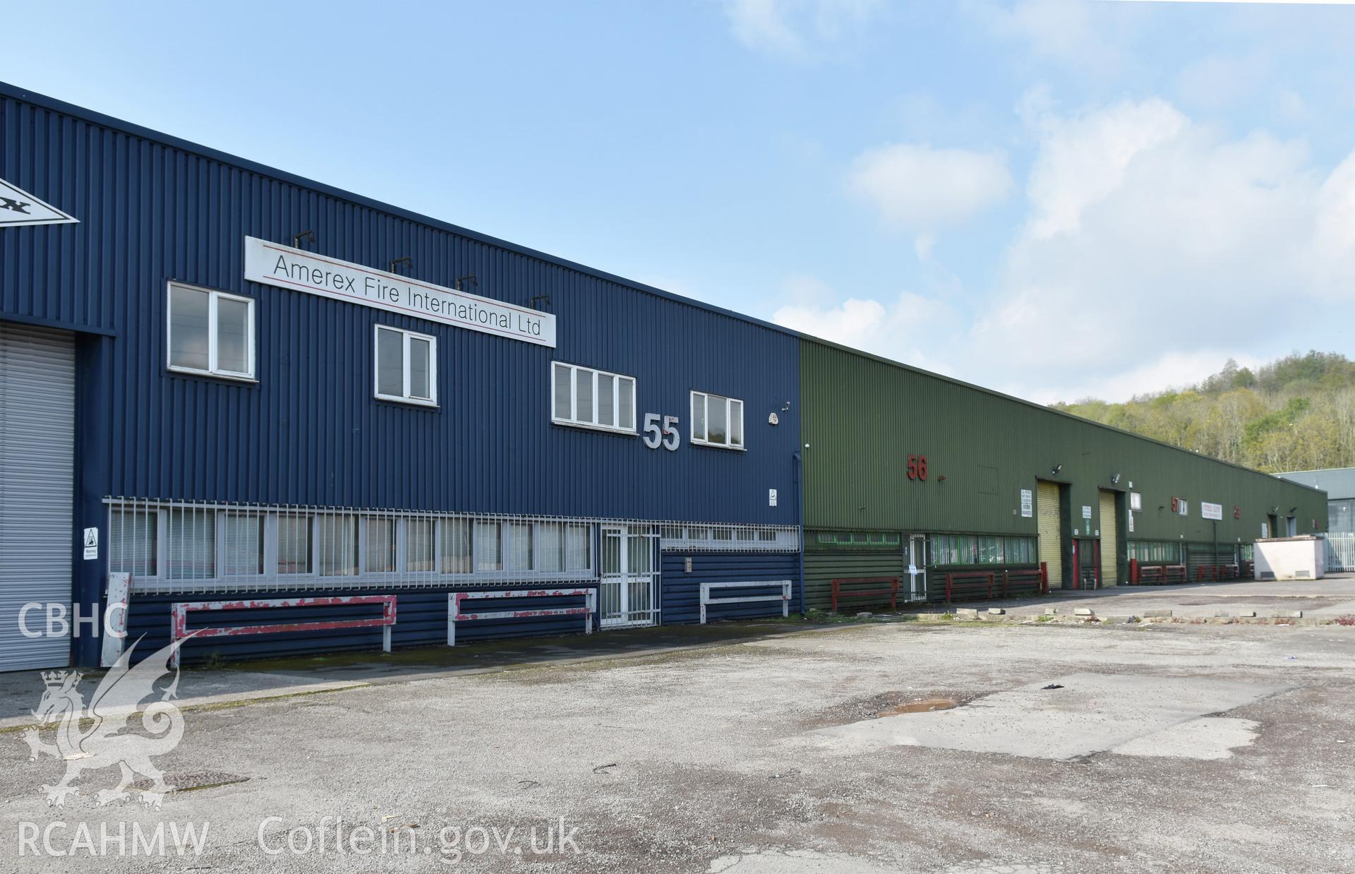 Exterior view of Amerex Fire International Ltd (unit 55) on Springfield Industrial Estate, Thornhill, Cwmbran, photographed by Susan Fielding of RCAHMW between on 1 May 2021.