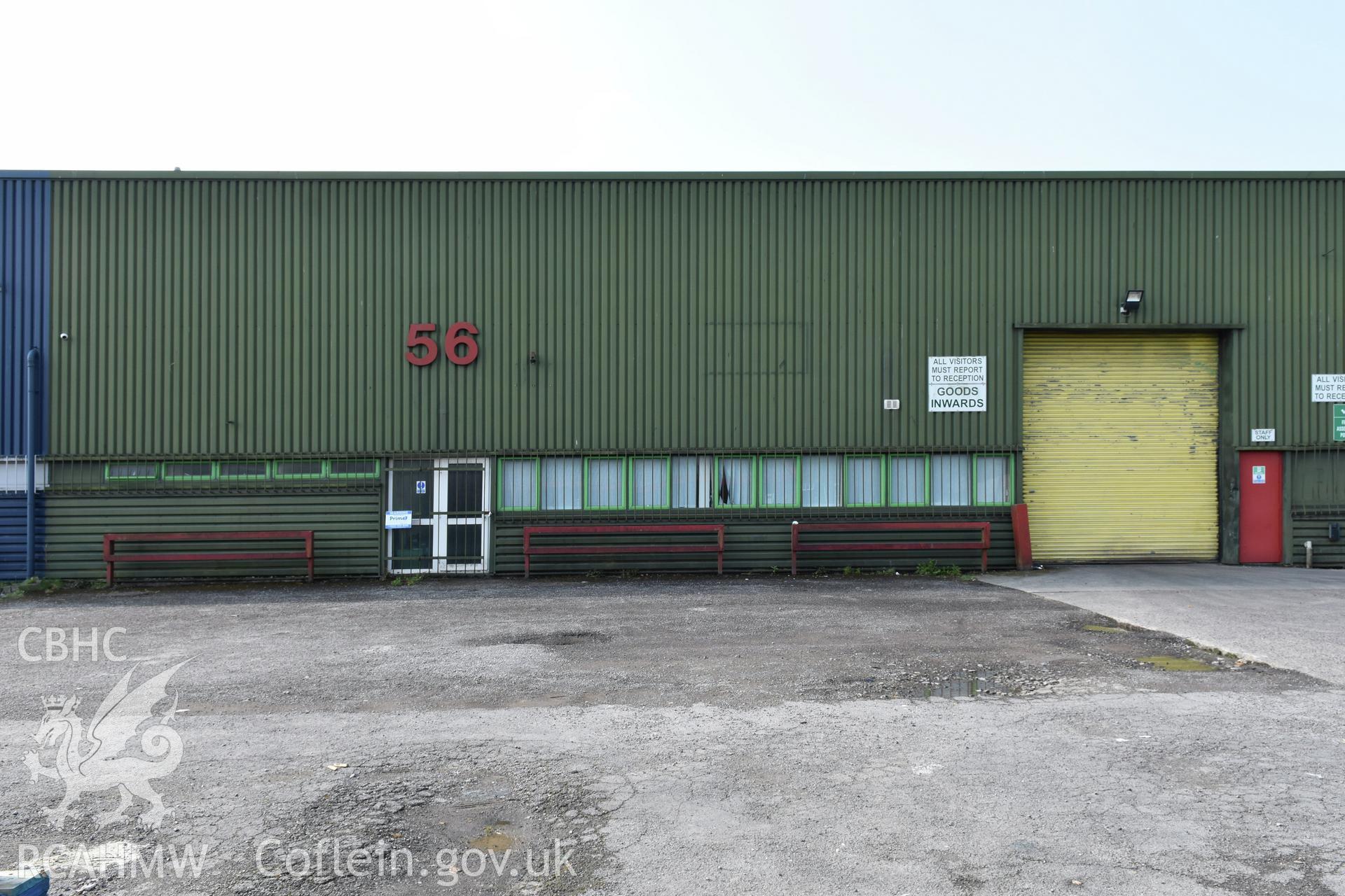 Exterior view of unit 56 on Springfield Industrial Estate, Thornhill, Cwmbran, photographed by Susan Fielding of RCAHMW between on 1 May 2021.