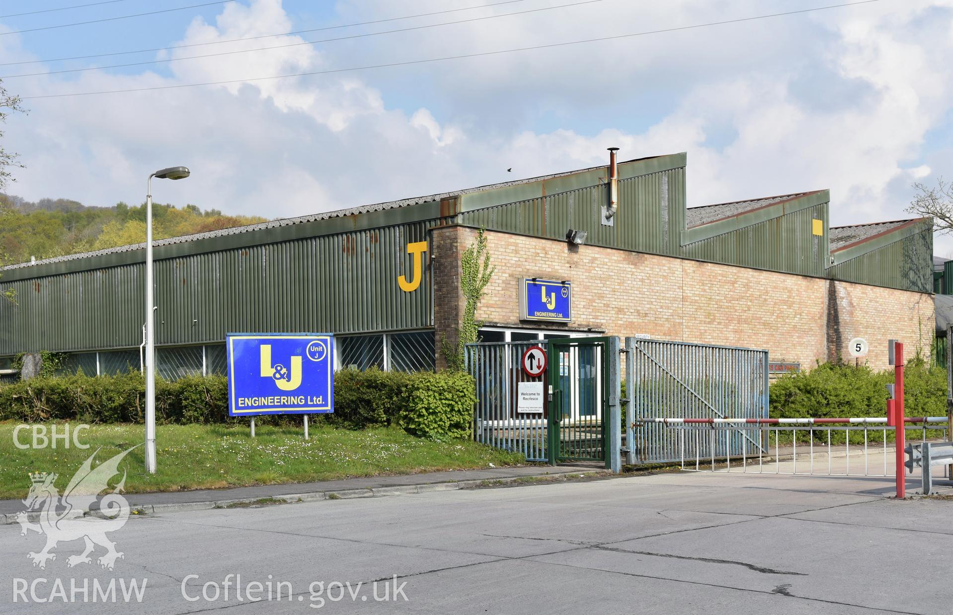 Exterior view of L & J Engineering Ltd (unit J) on Springfield Industrial Estate, Thornhill, Cwmbran, photographed by Susan Fielding of RCAHMW between on 1 May 2021.