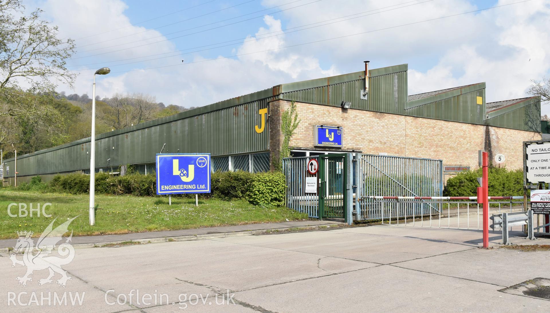 Exterior view of L & J Engineering Ltd (unit J) on Springfield Industrial Estate, Thornhill, Cwmbran, photographed by Susan Fielding of RCAHMW between on 1 May 2021.