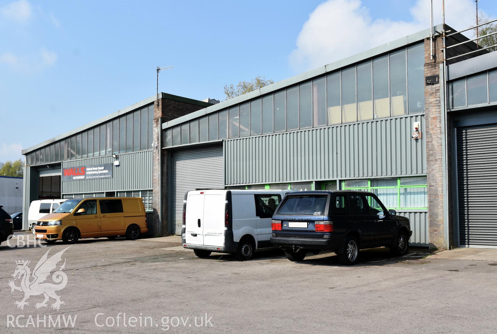 Exterior view of Walls Autospray Vehicle Body Repair and Refinishing Specialist on Springfield Industrial Estate, Thornhill, Cwmbran, photographed by Susan Fielding of RCAHMW between on 1 May 2021.