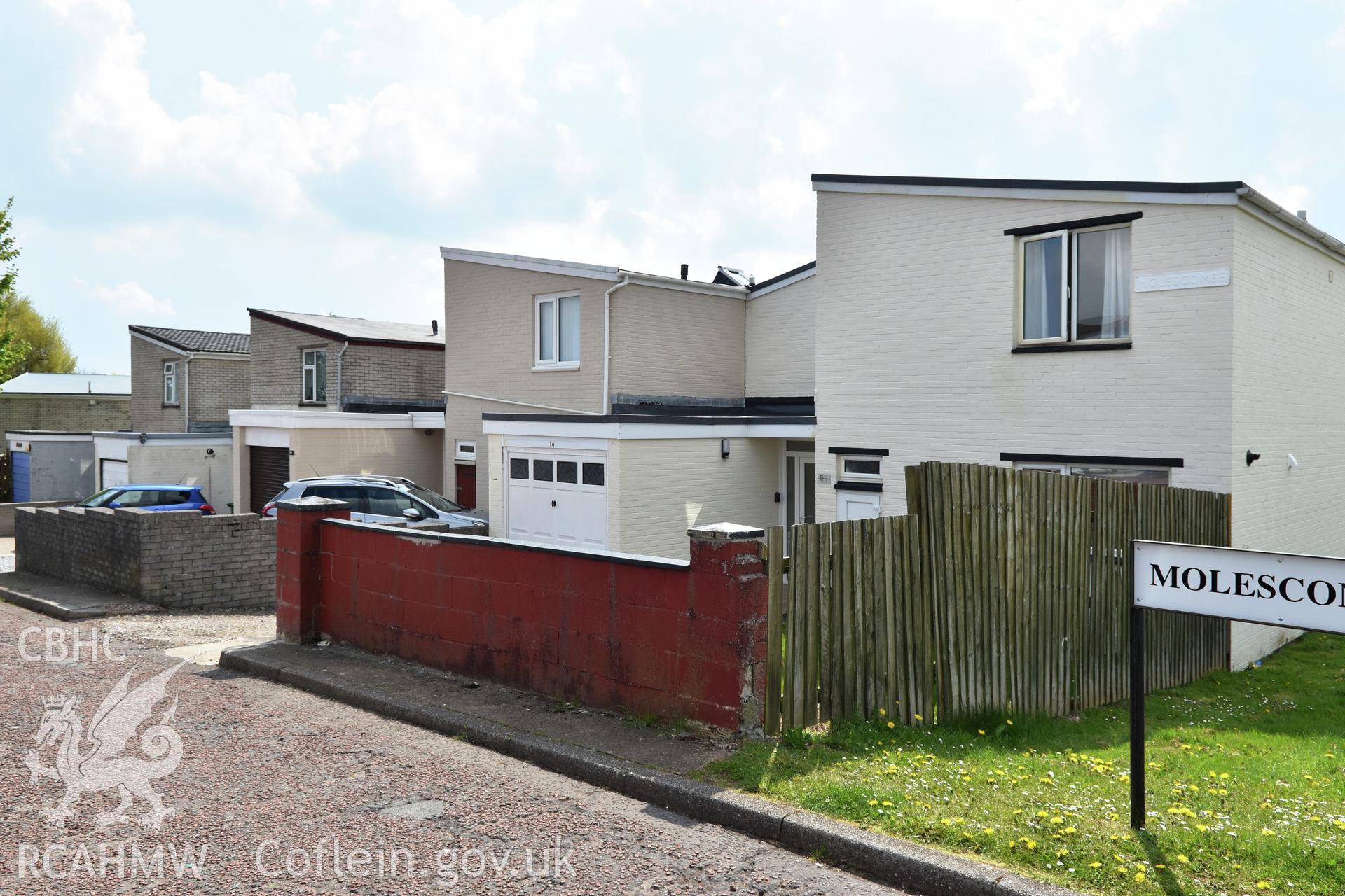 Cwmbran Development Corporation housing at Jule Road in the Fairwater Neighbourhood of Cwmbran, photographed by Susan Fielding of RCAHMW on 1 May 2021.