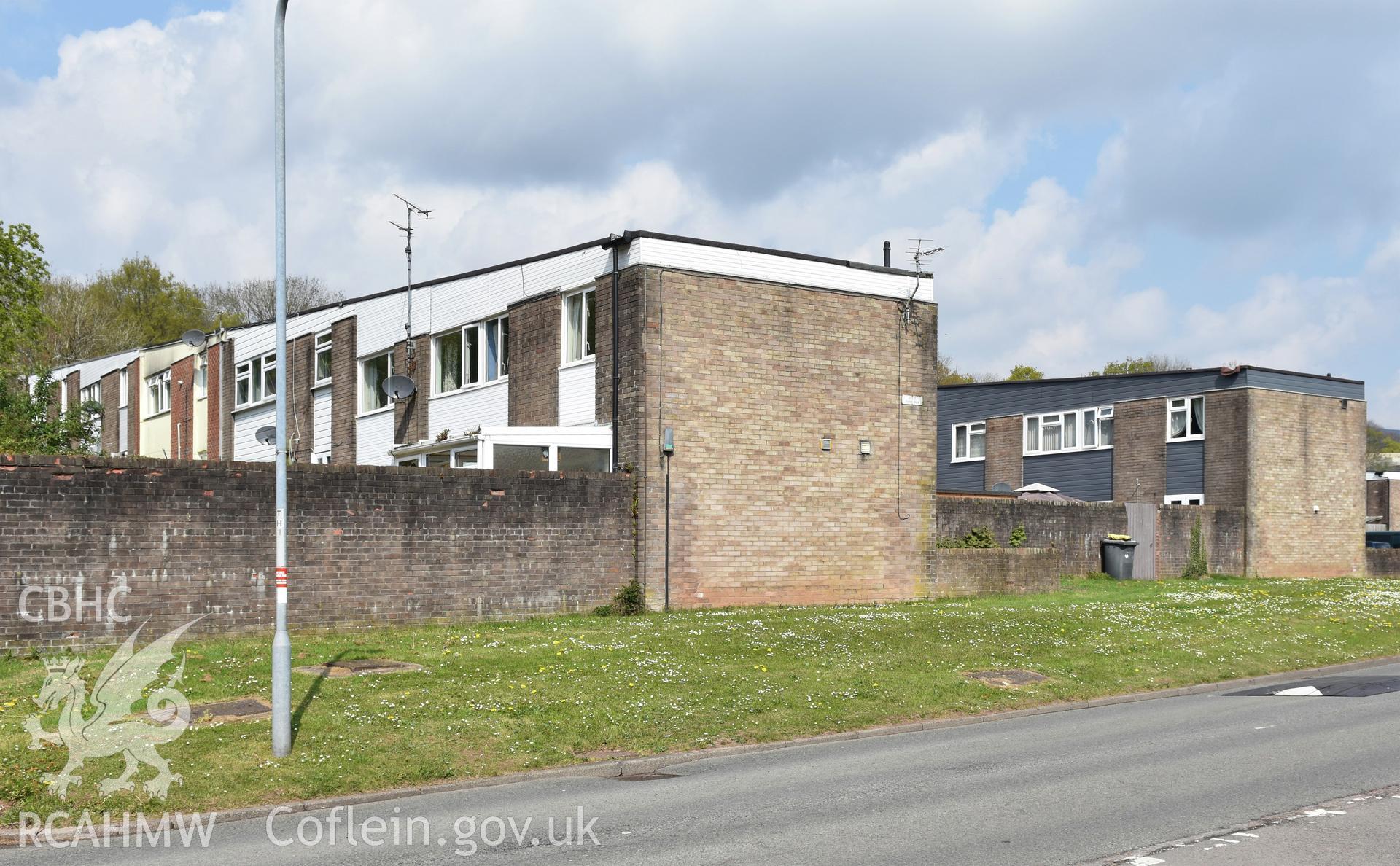 Terraced housing at the Fairhill Estate in the Fairwater Neighbourhood of Cwmbran, photographed by Susan Fielding of RCAHMW on 1 May 2021.