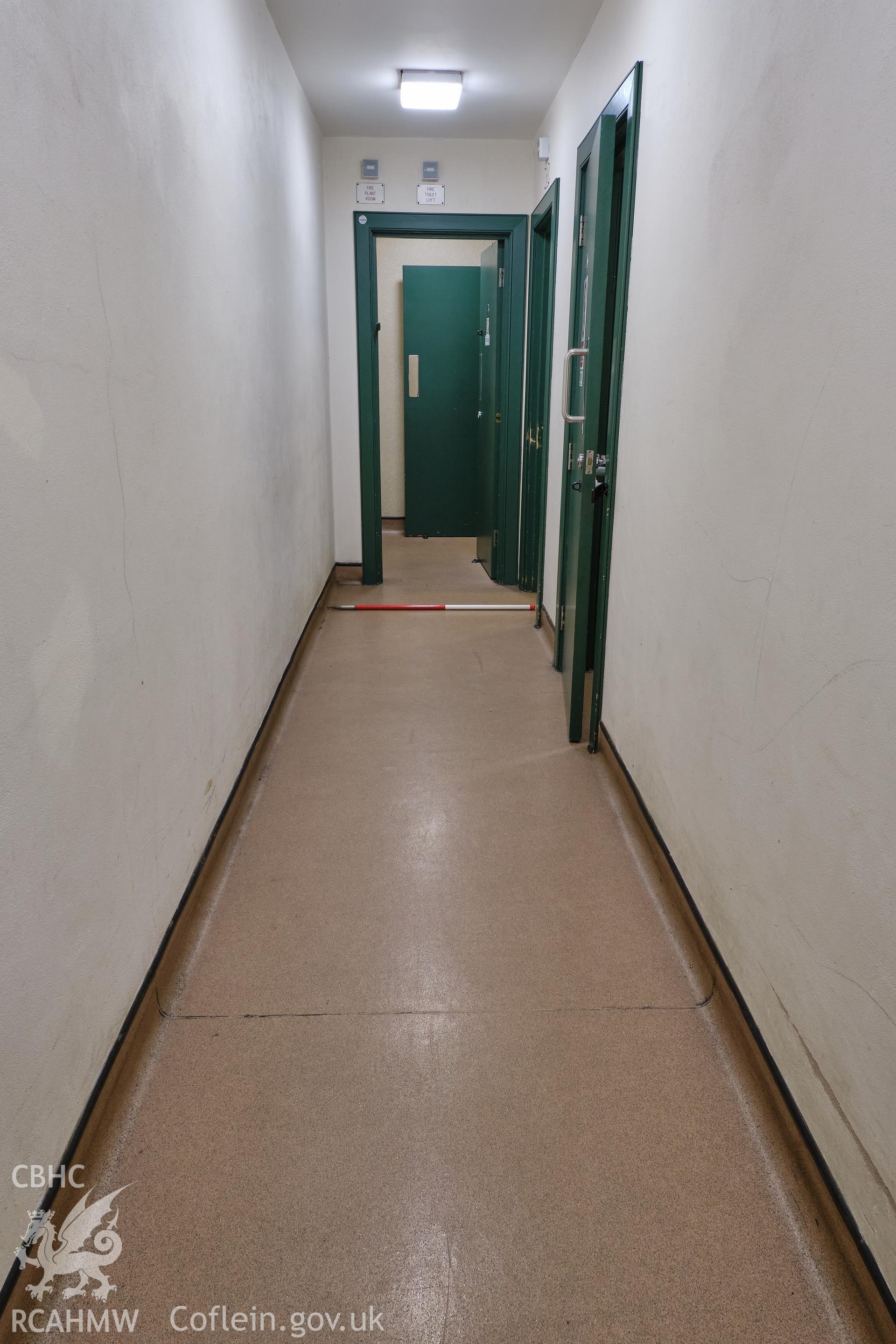 Colour photograph showing Automobile Palace - room G.11 corridor, looking NE. Produced as part of Historic Building Recording for Automobile Palace, carried out by Richard Hayman, June 2021.
