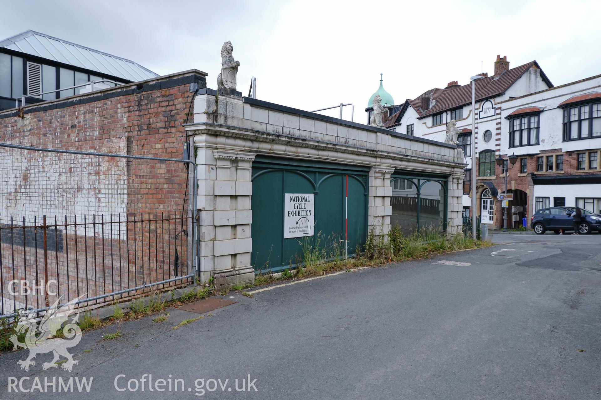 Colour photograph showing Automobile Palace - Western Promenade front, looking NE. Produced as part of Historic Building Recording for Automobile Palace, carried out by Richard Hayman, June 2021.