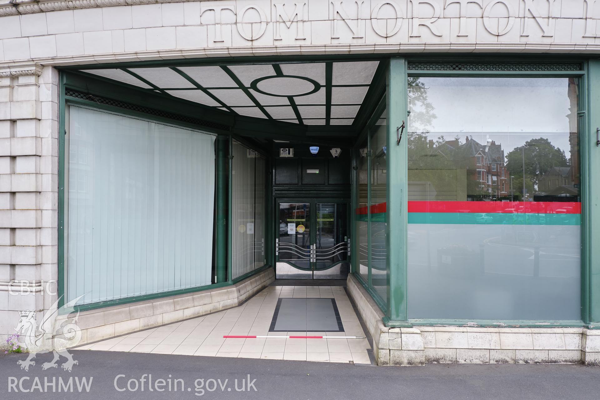 Colour photograph showing Automobile Palace - 2 bay entrance from Temple Street, looking SE. Produced as part of Historic Building Recording for Automobile Palace, carried out by Richard Hayman, June 2021.