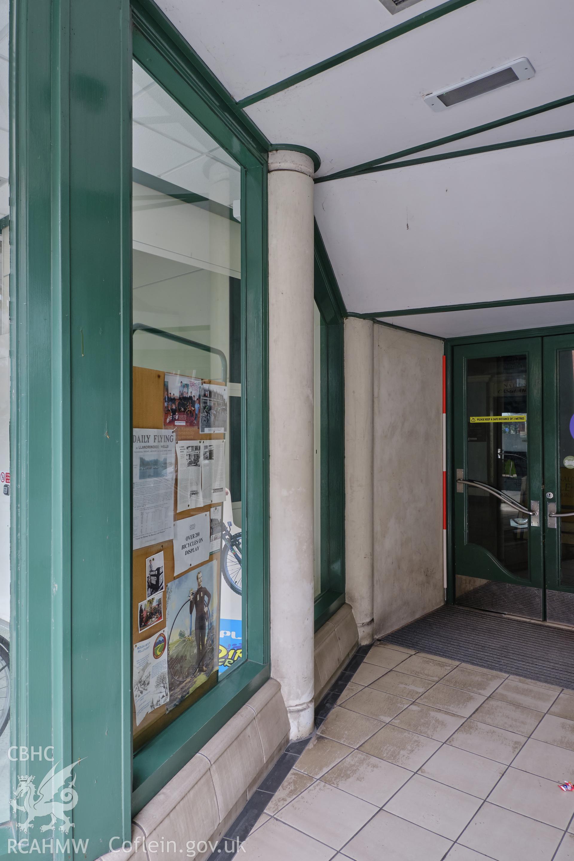 Colour photograph showing Automobile Palace - recess to bay 8 entrance from Temple Street, looking SE. Produced as part of Historic Building Recording for Automobile Palace, carried out by Richard Hayman, June 2021.