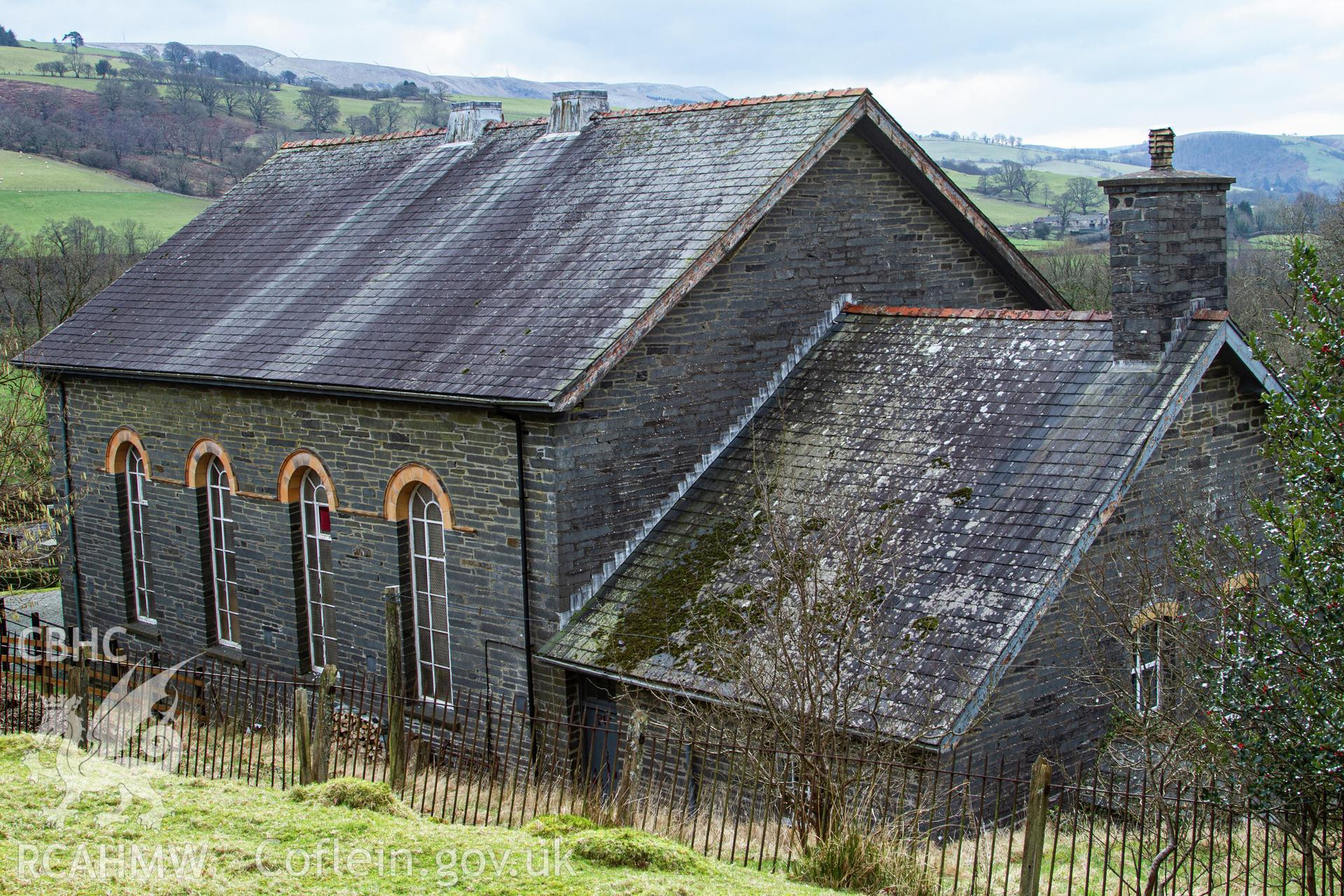 Colour photograph of back side of chapel vestry - part of a photographic survey of Bethania Chapel, Aberangell, Gwynedd, produced for John Linden by Adrian John Hexter, as a condition of planning consent. (Planning Application Ref. No. NP5/74/L319). Snowdonia National Park Planning Authority.