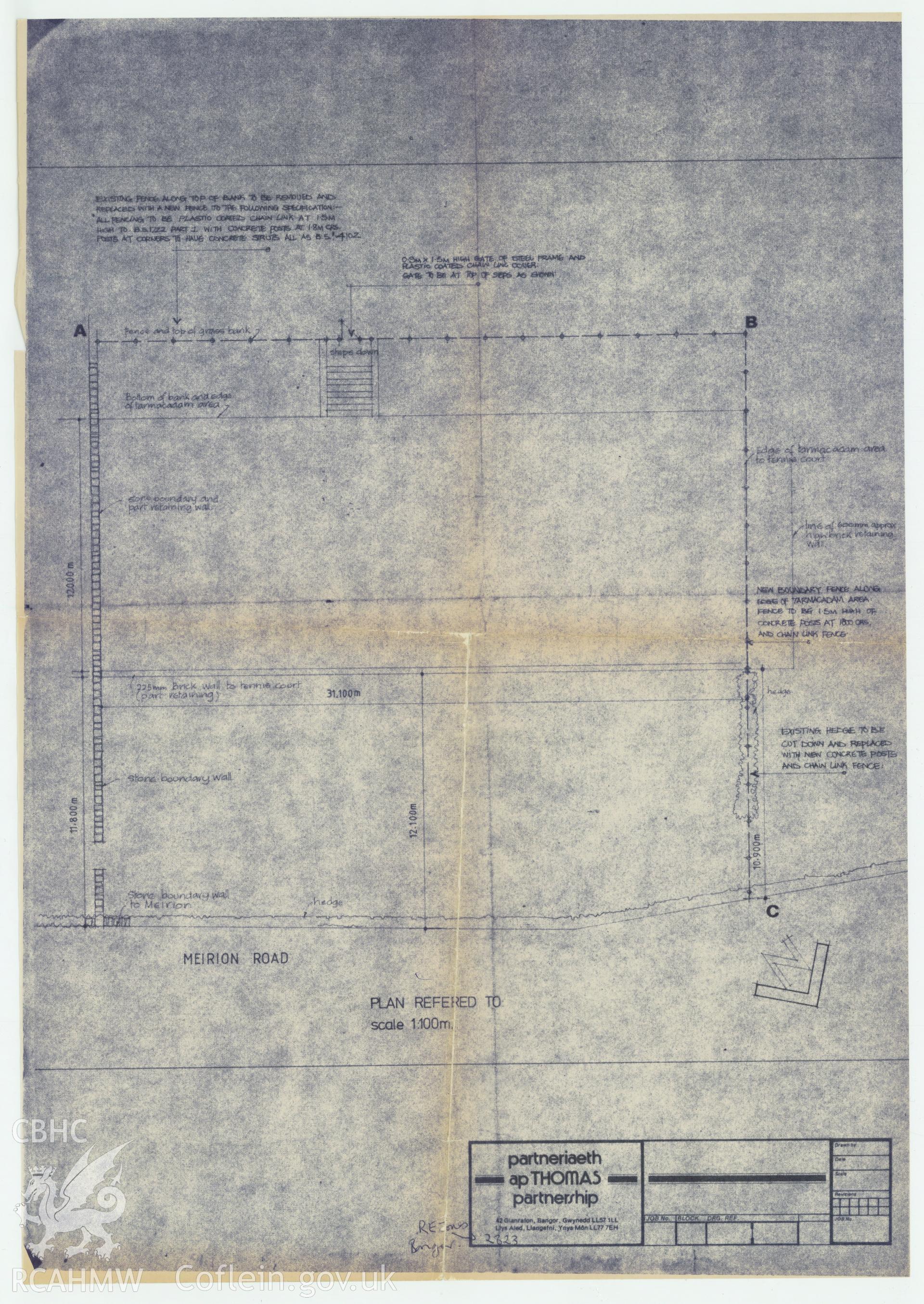 BBC building, Bron Castell, Bangor - a site plan of the hotels at the provisional premises, produced by ap Thomas Partnership. Drawing No. 47/112. March 1972.