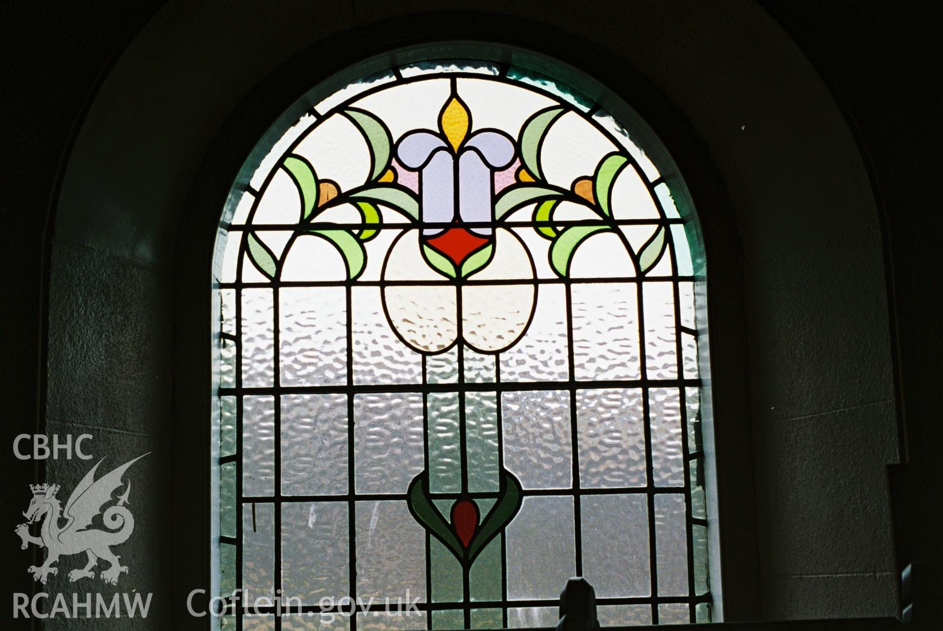 Digital colour photograph showing Salem Newydd chapel - window in front elevation.