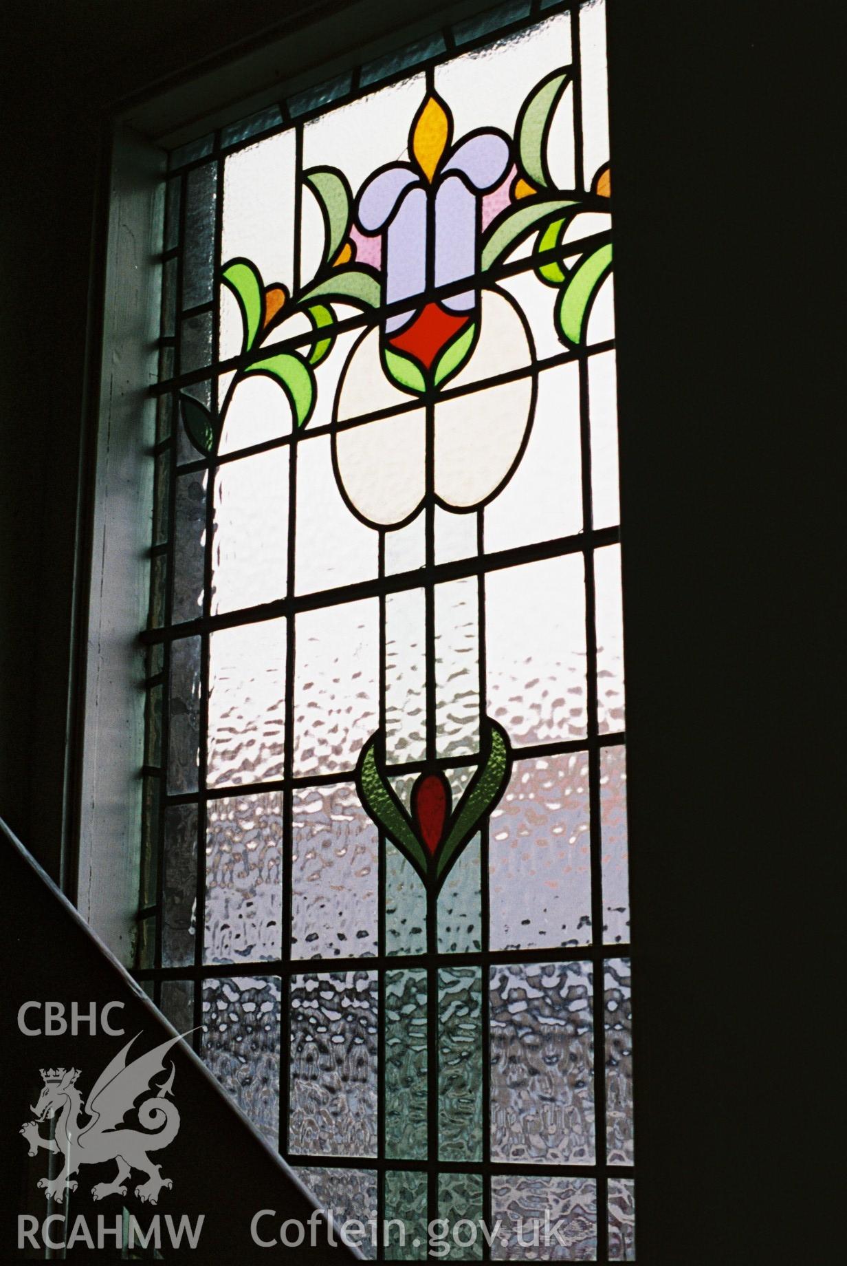 Digital colour photograph showing Salem Newydd chapel -  window at ground floor level, front elevation.