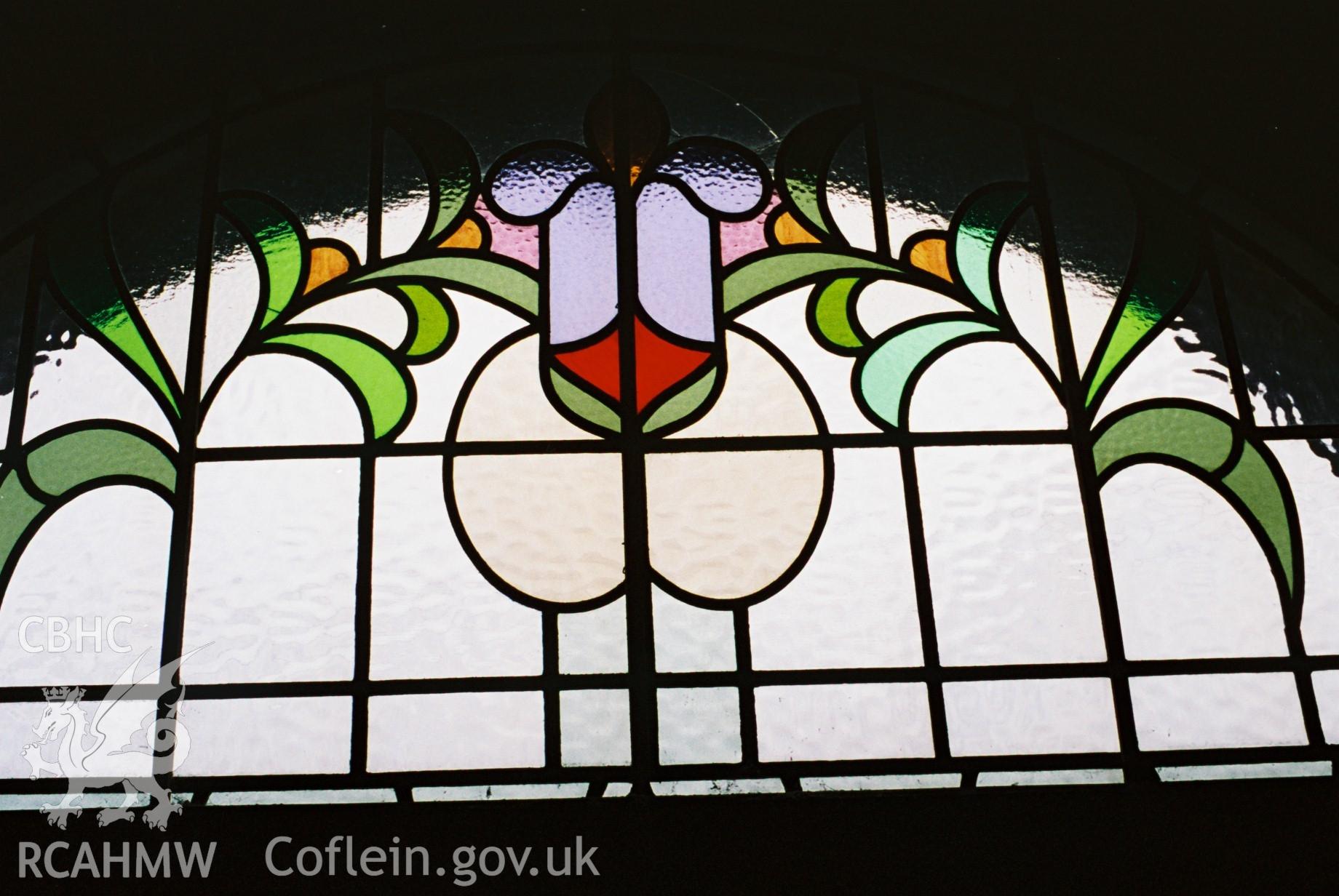 Digital colour photograph showing Salem Newydd chapel -  window surmounting front door.