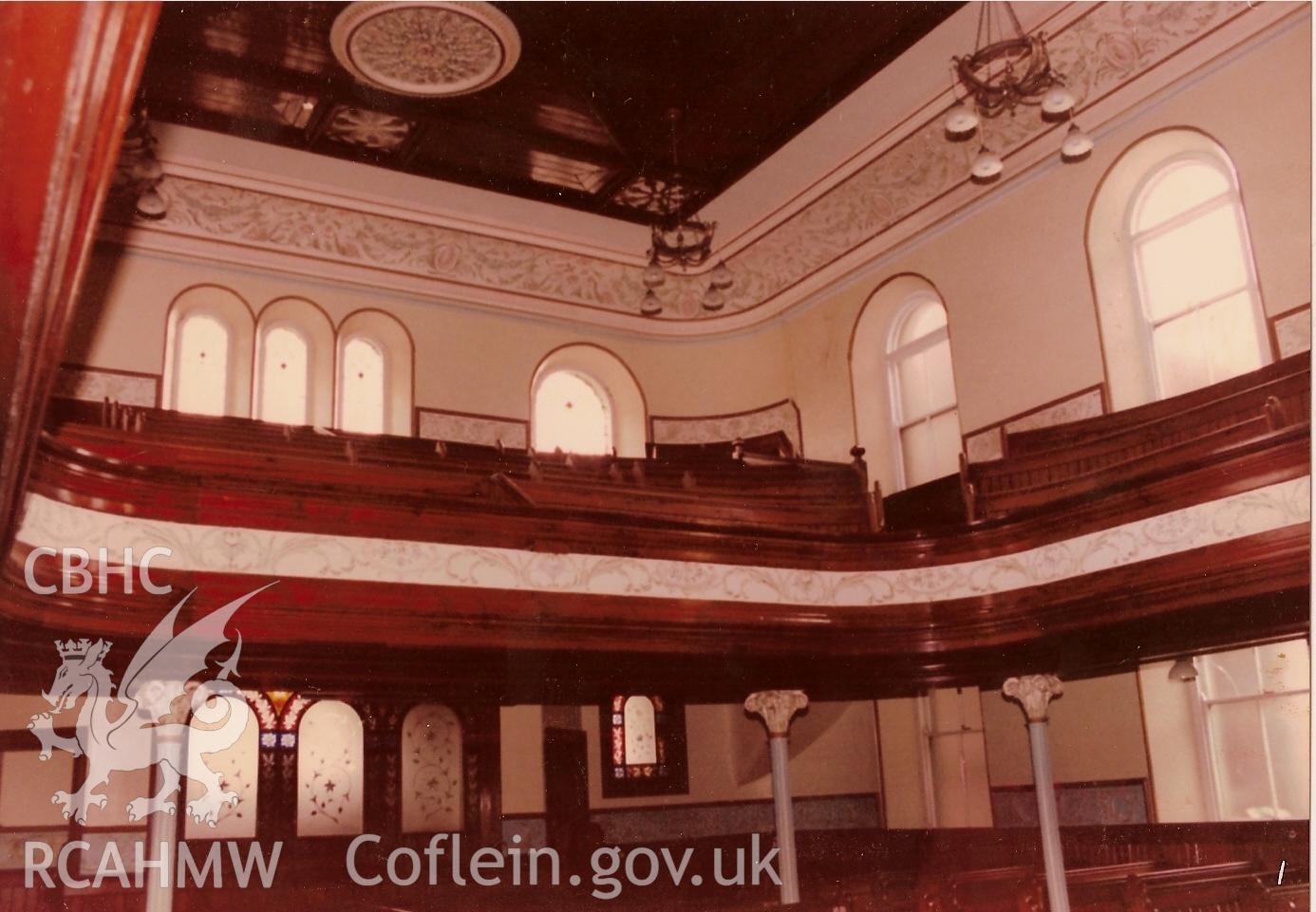 Digital colour photograph showing Salem Newydd chapel interior, taken by Islwyn Jones in the 1980s.