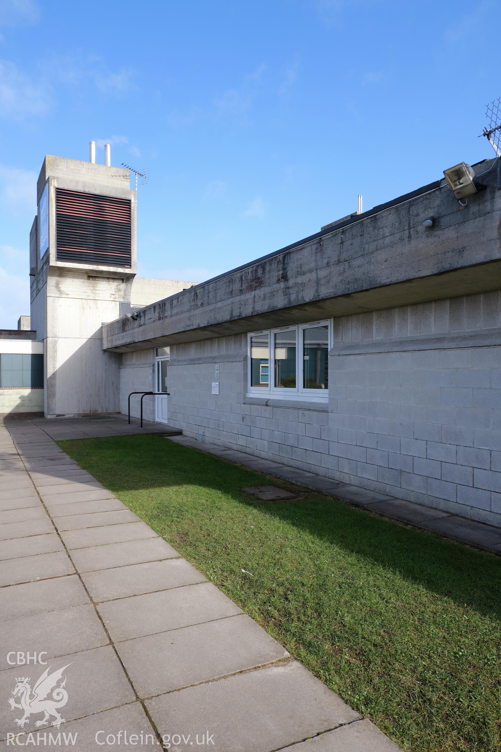 Colour photograph showing Argoed School - N front looking E toward entrance.