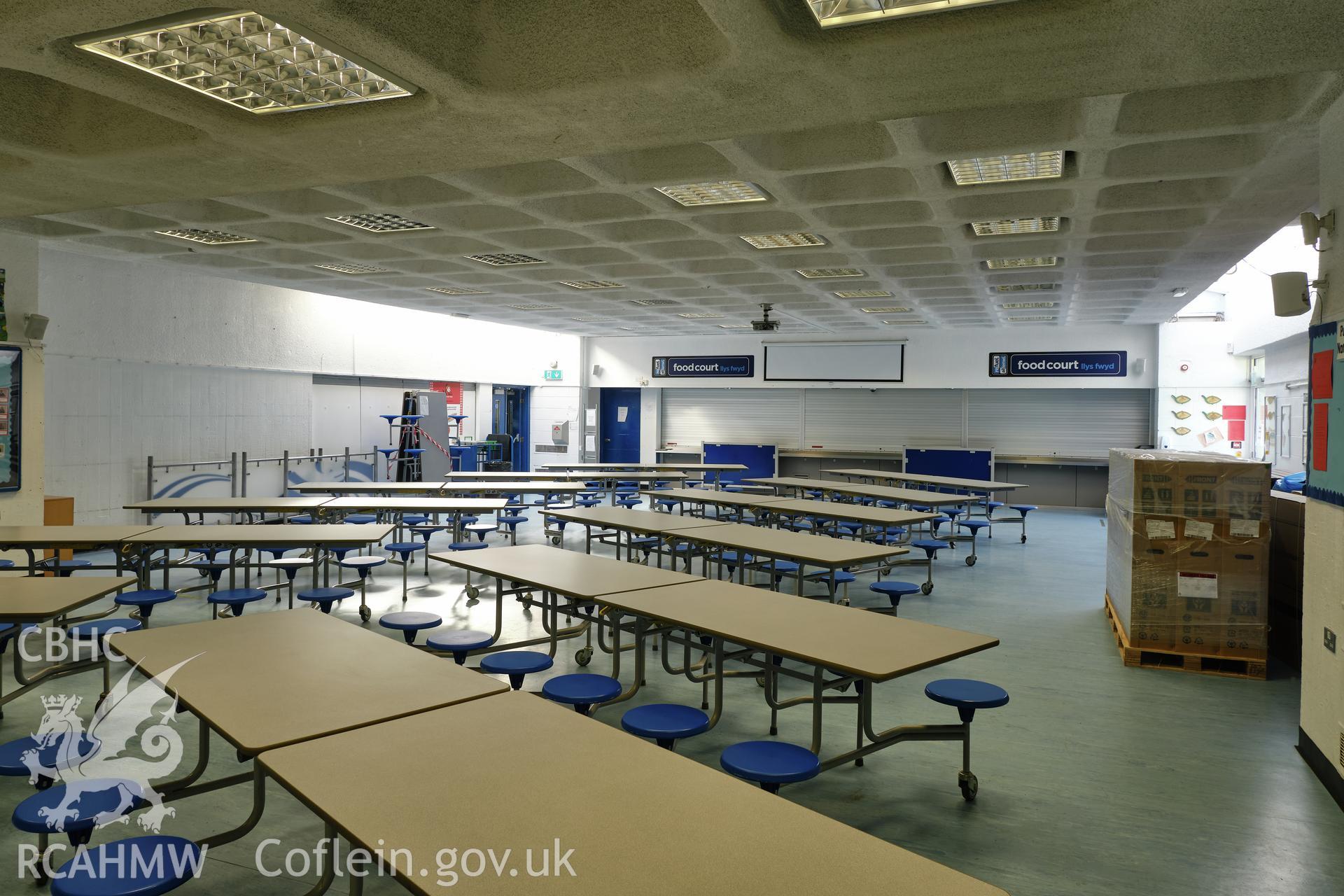 Colour photograph showing Argoed School - canteen looking SW.