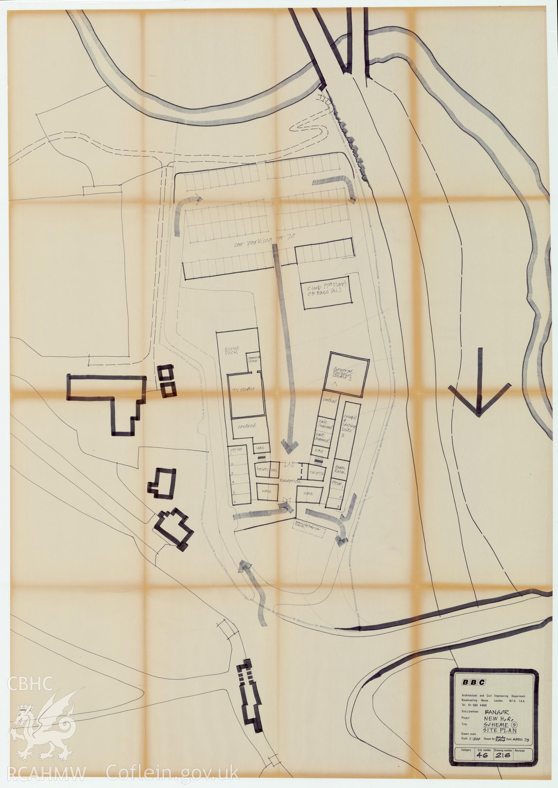 BBC premises, Bangor - New HQ Development Scheme 5 - site plan. Drawing No. 46/216, April 1979.