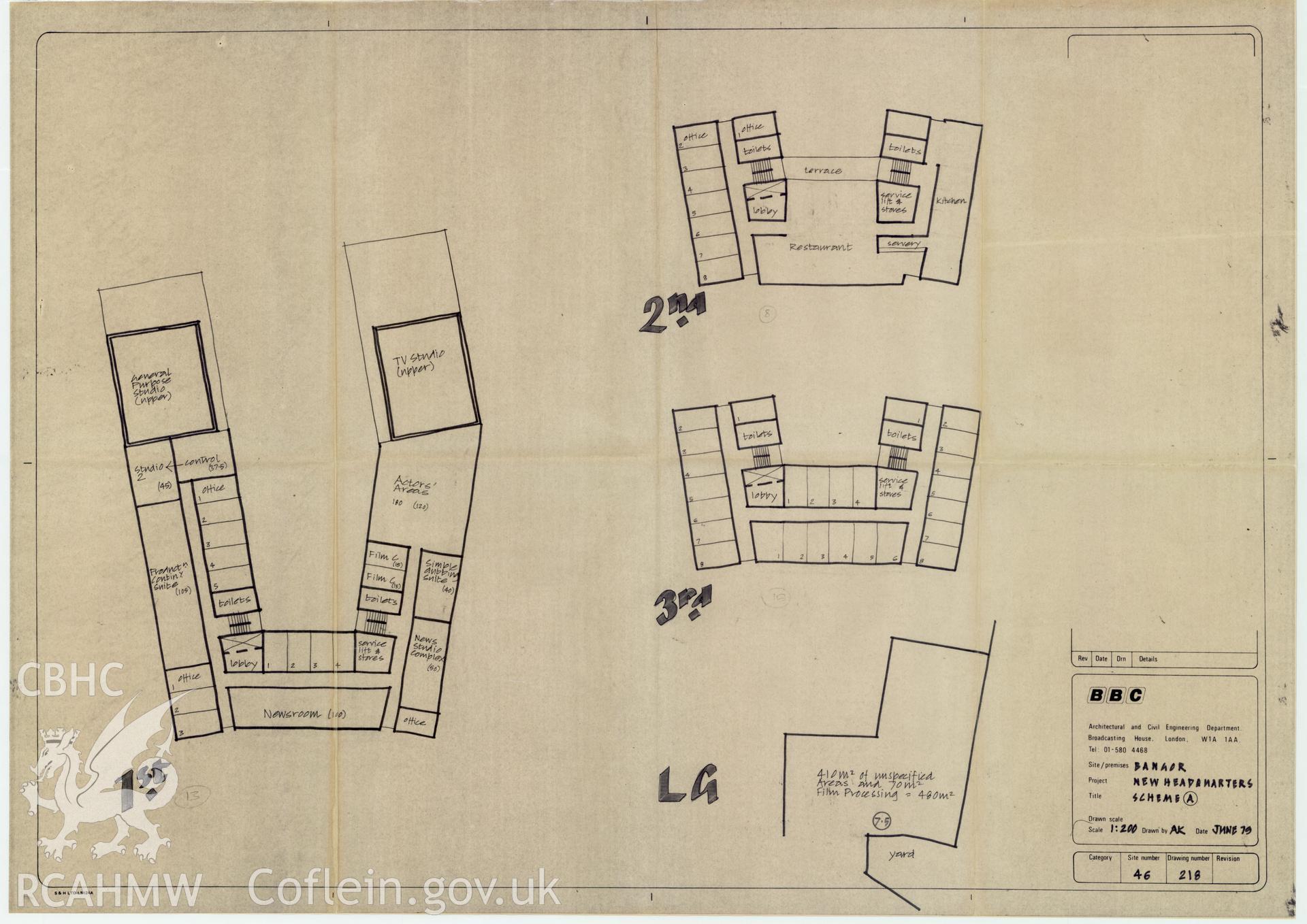 BBC premises, Bangor - New HQ Development Scheme A - site plan. Drawing No. 46/218, June 1979.