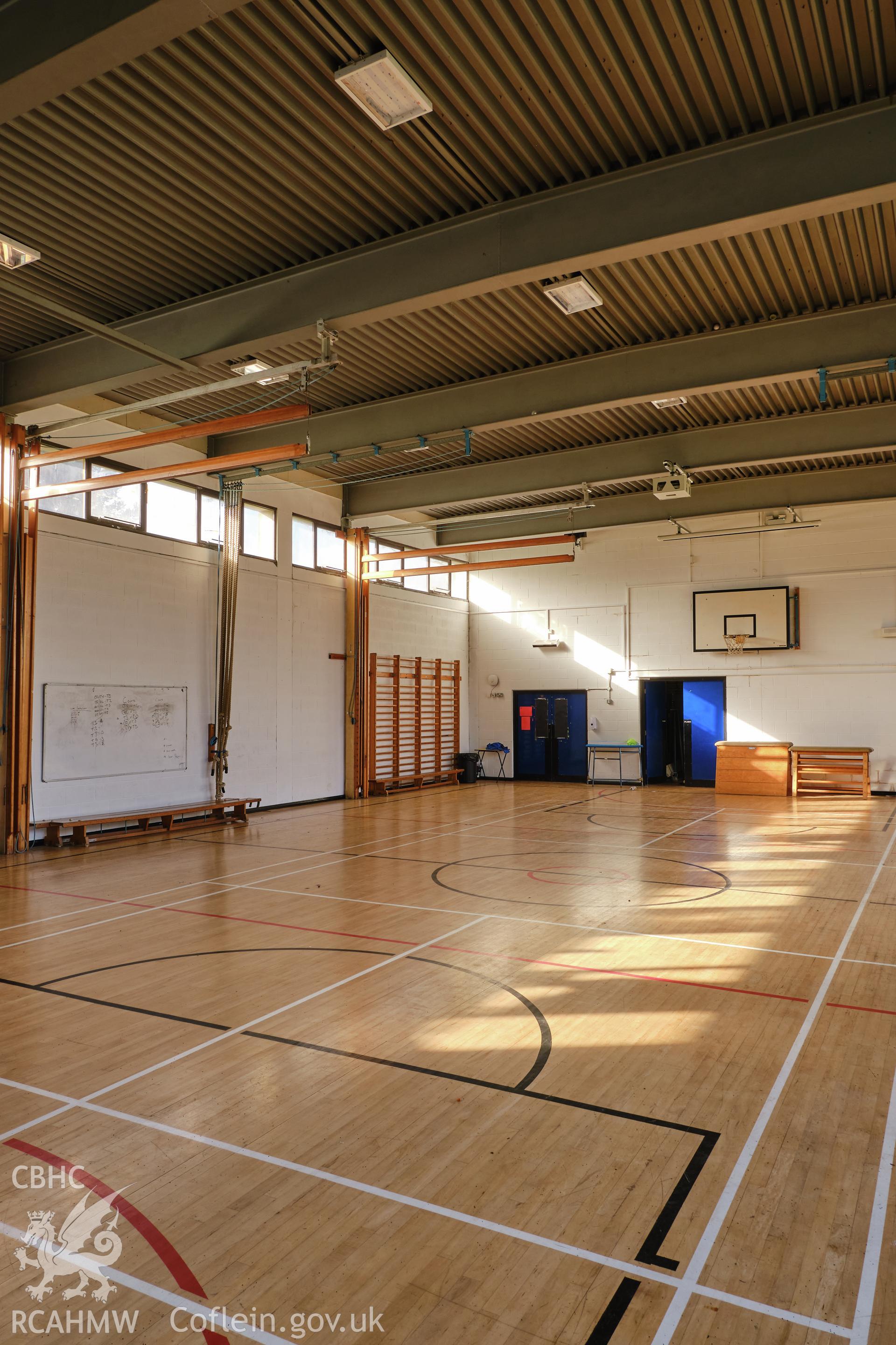 Colour photograph showing Argoed School - gym, looking NW.