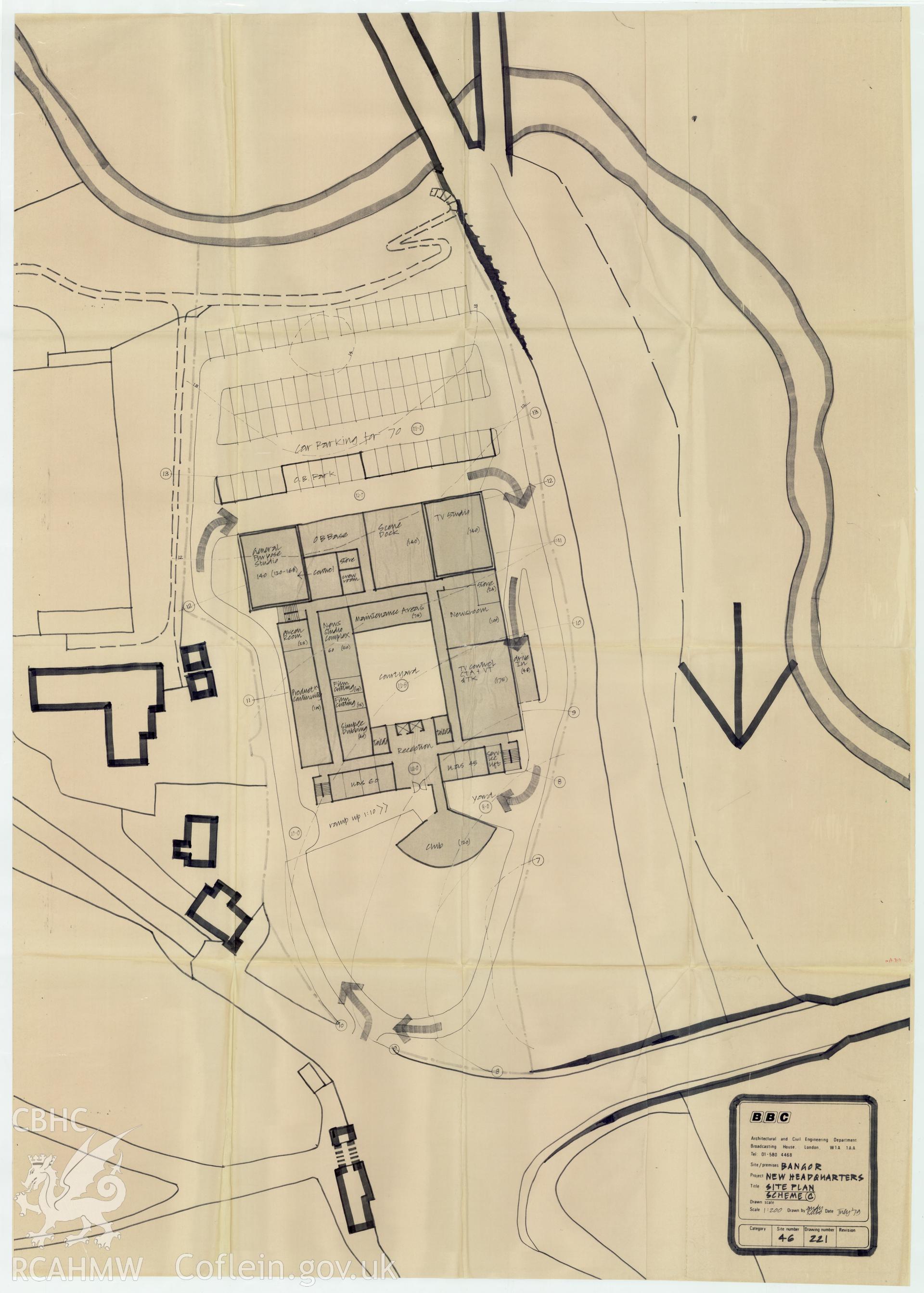 BBC premises, Bangor - New HQ Development Scheme C - site plan. Drawing No. 46/221, July 1979.