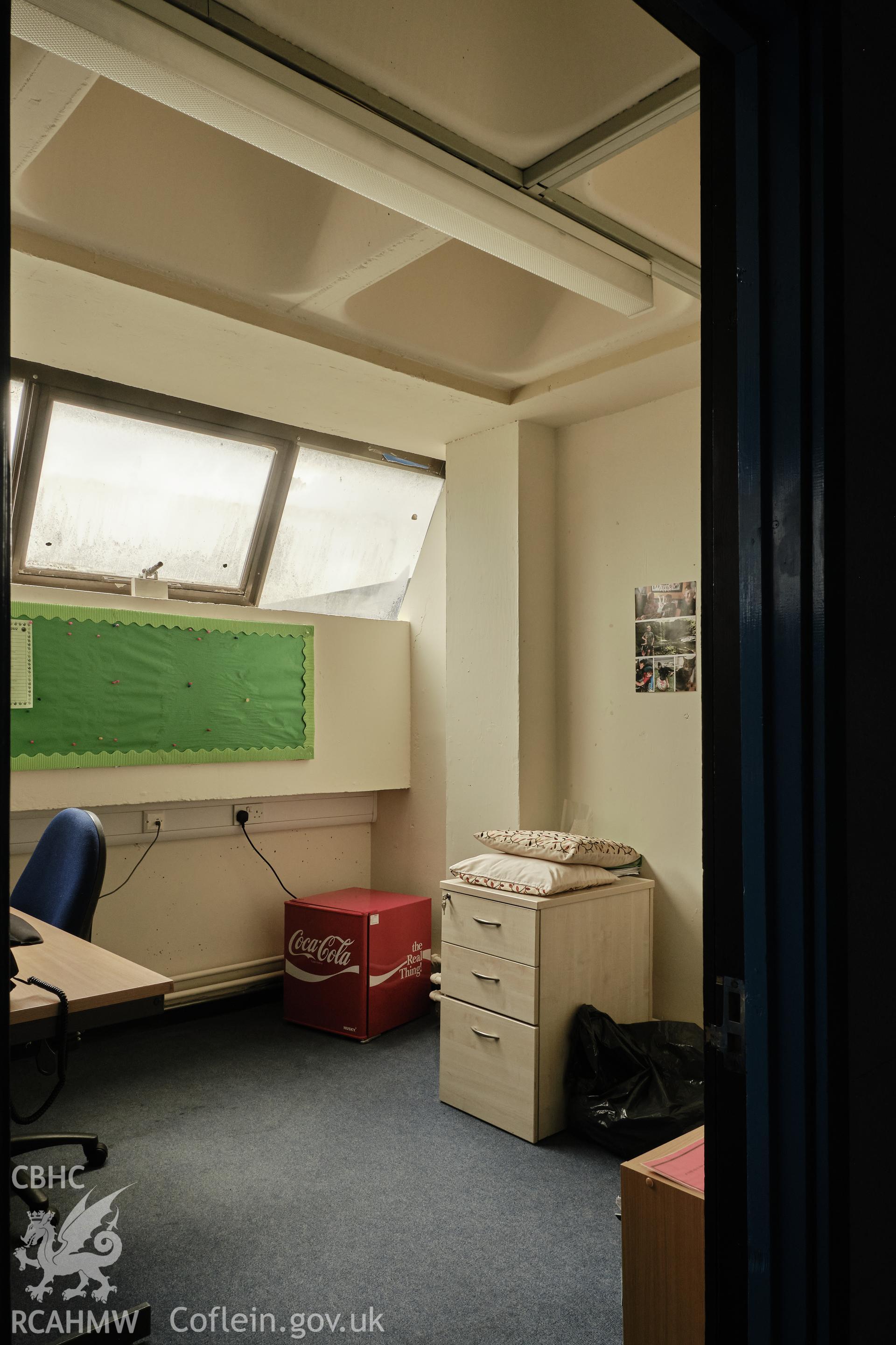 Colour photograph showing Argoed School - 1st floor, assistant head's office looking SE.