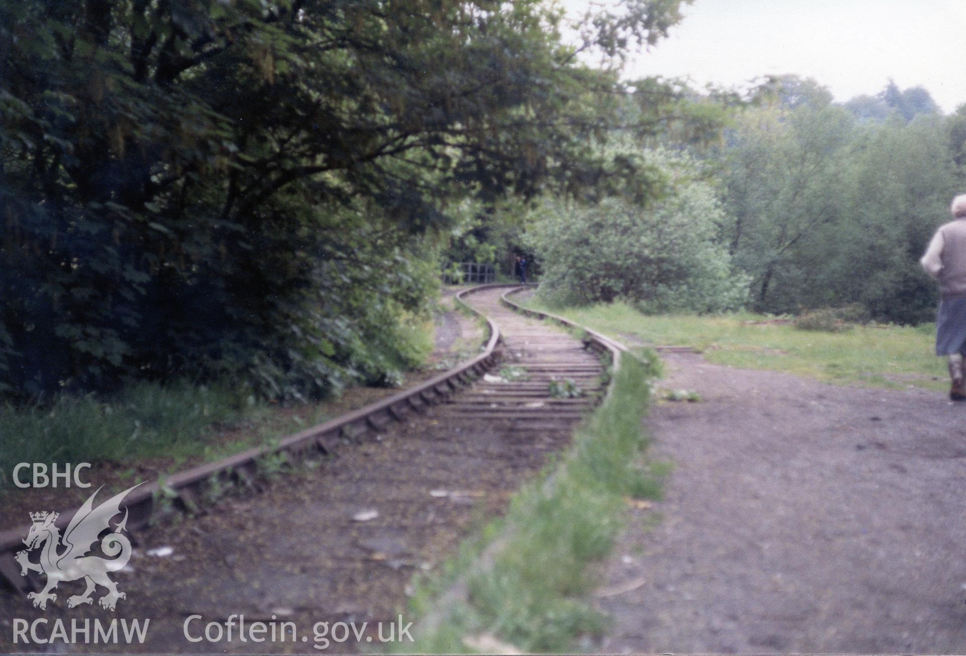 Digital photograph showing old sidings in tinworks at Abercarn, dated June 1984.