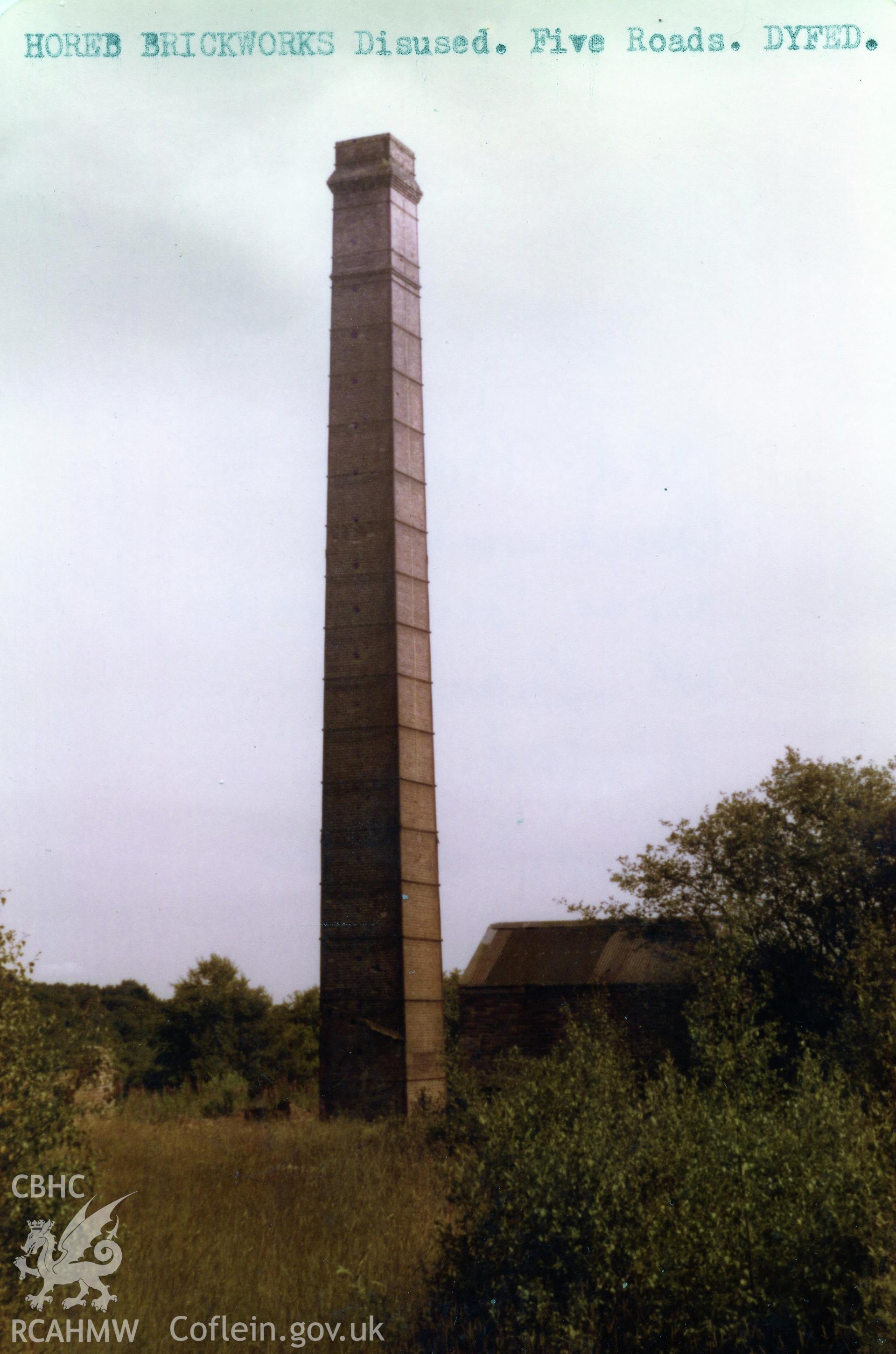 Digital photograph showing Horeb Brickworks chimney, dated July 1983.