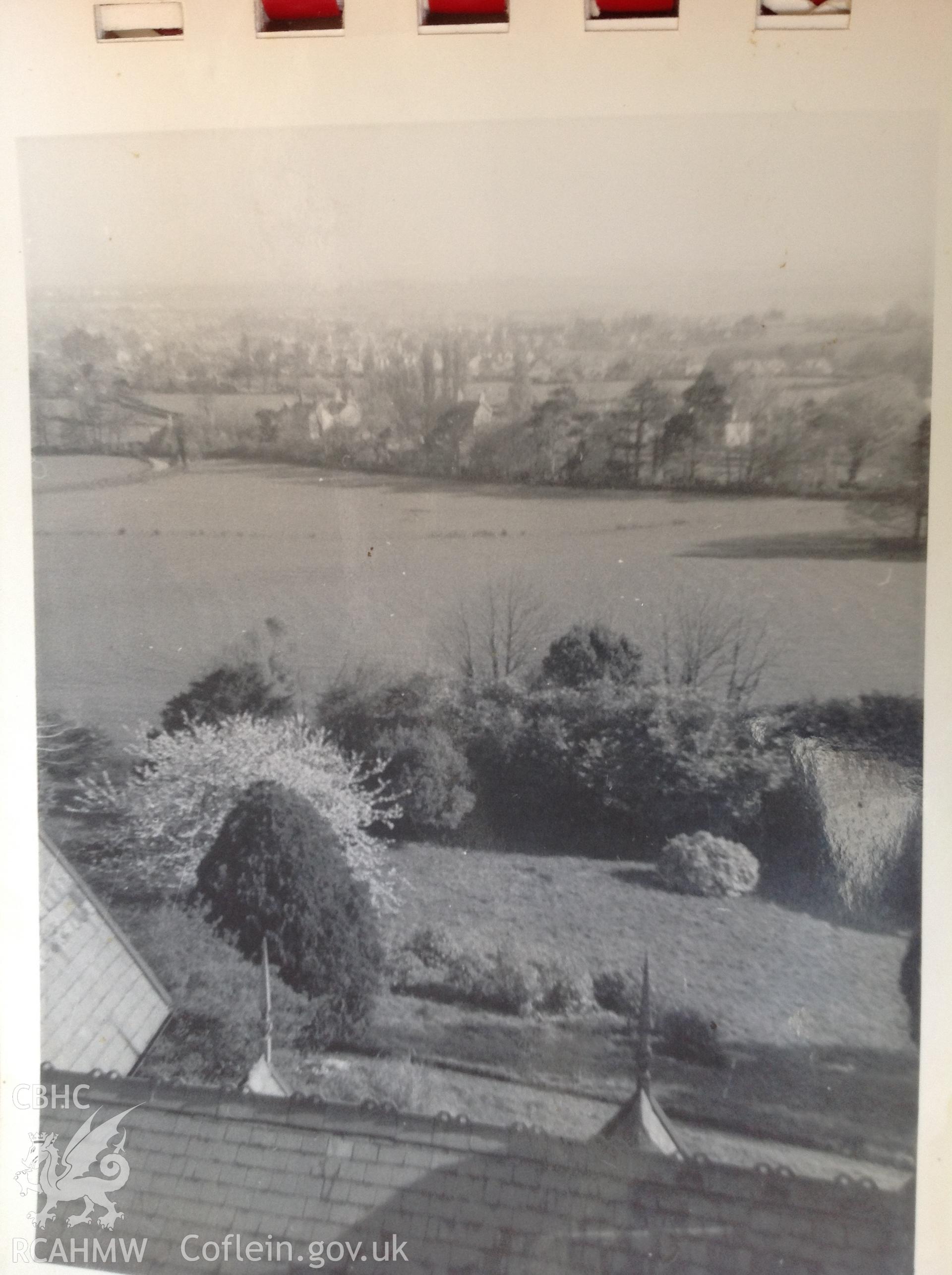 Photograph showing view from Bryngwenallt Tower. Digital copy donated by Gillian Swan in January 2022.