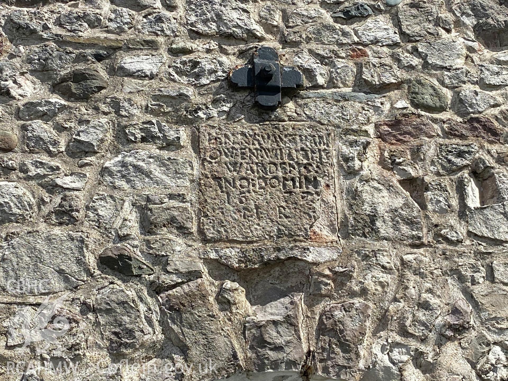 Digital colour photograph showing St Trillo's church, Llandrillo yn Rhos (inscription on lych gate), produced by Paul R Davis in 2021.