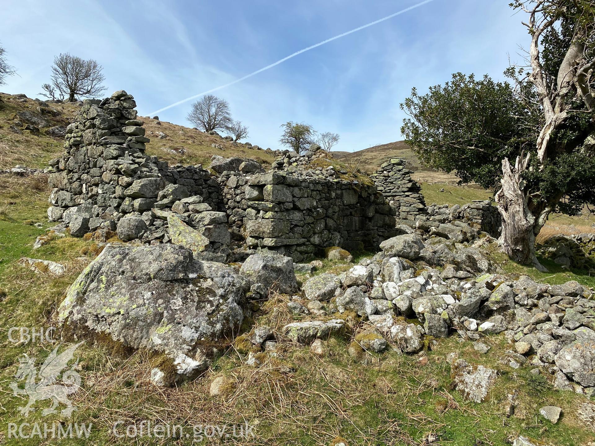 Digital colour photograph showing Maen Eira ruin, produced by Paul R Davis in 2021.