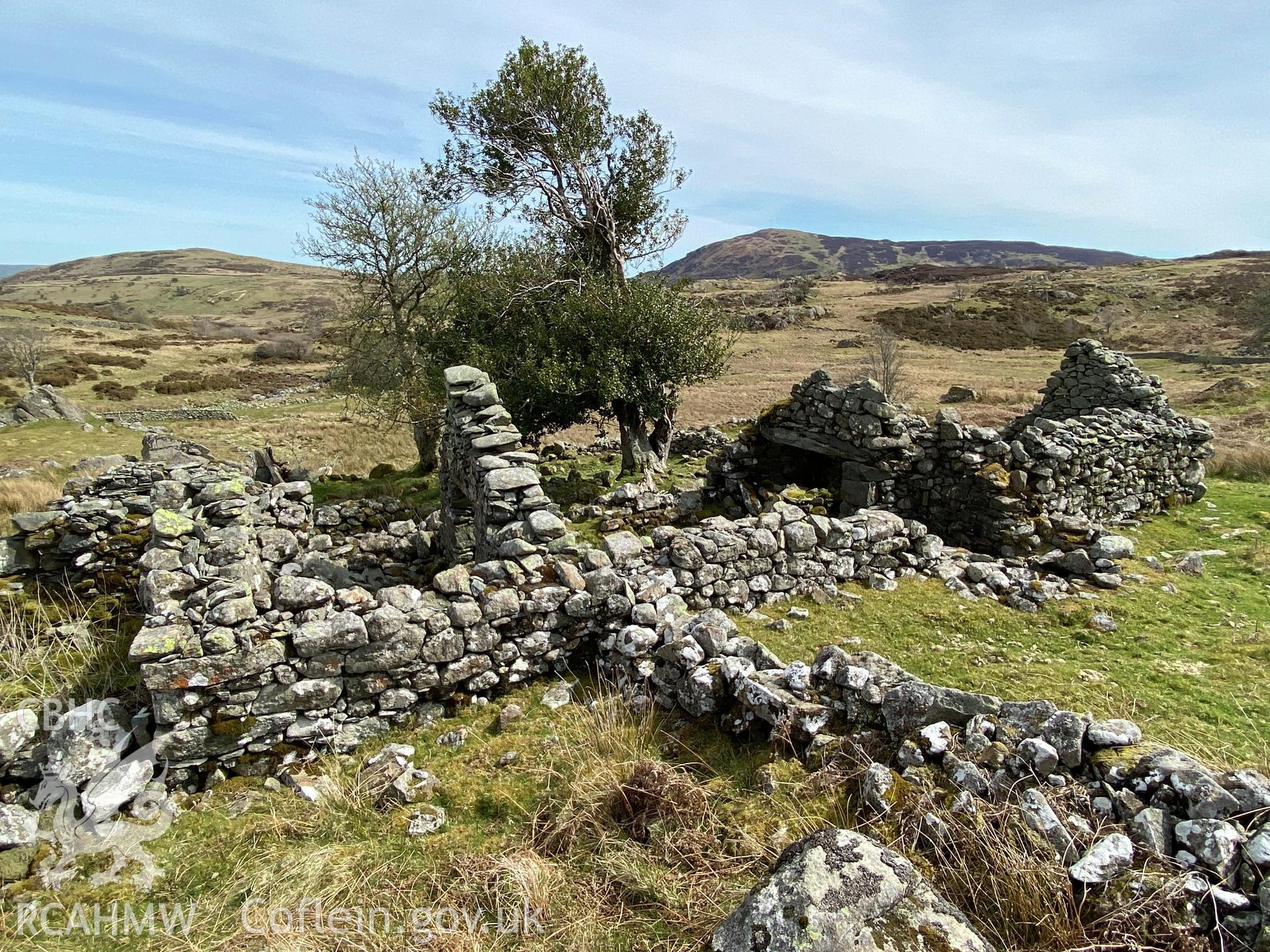 Digital colour photograph showing Maen Eira ruin, produced by Paul R Davis in 2021.