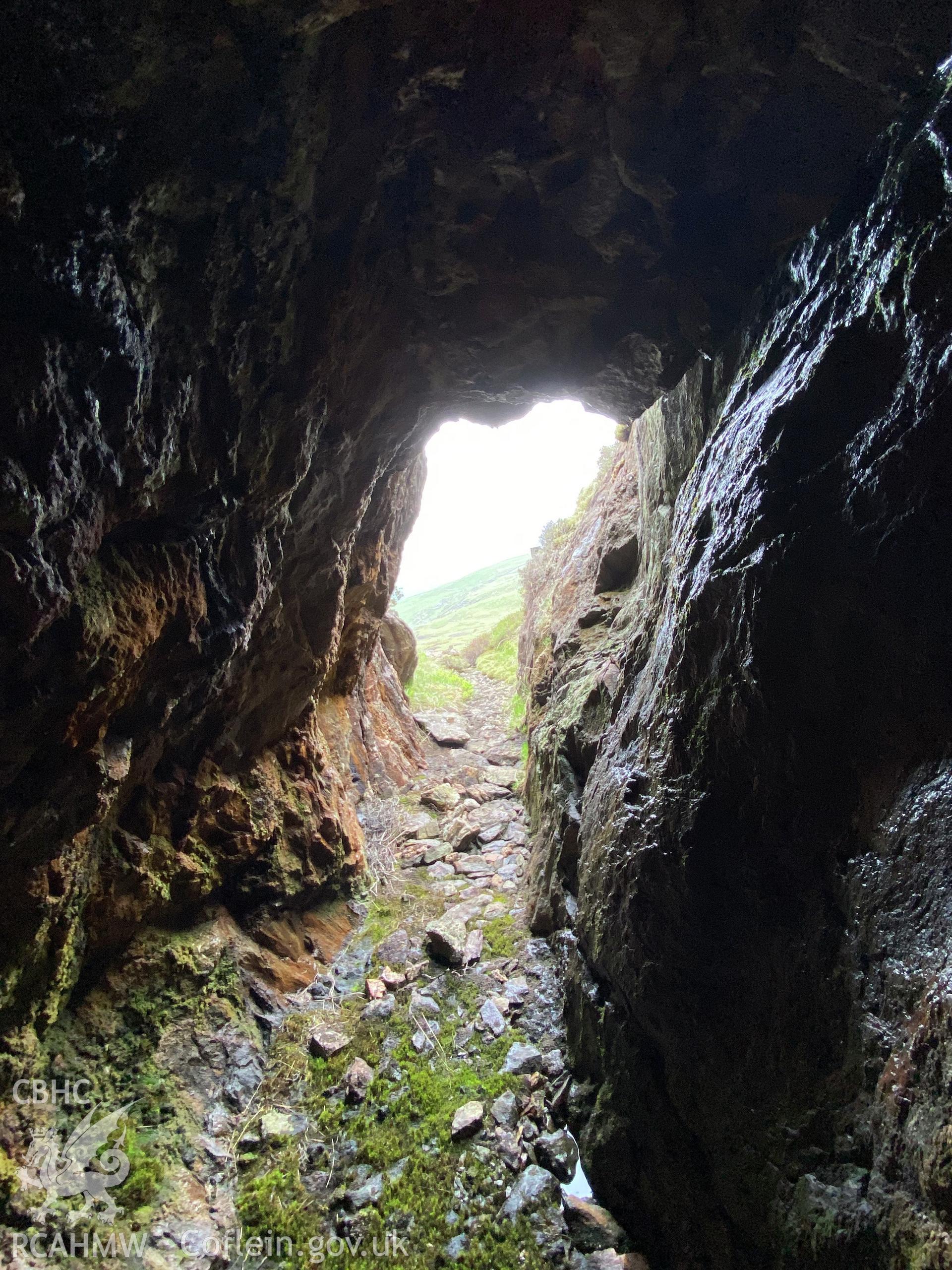 Digital colour photograph showing Moel Hebog mine adit, produced by Paul R Davis in 2021.