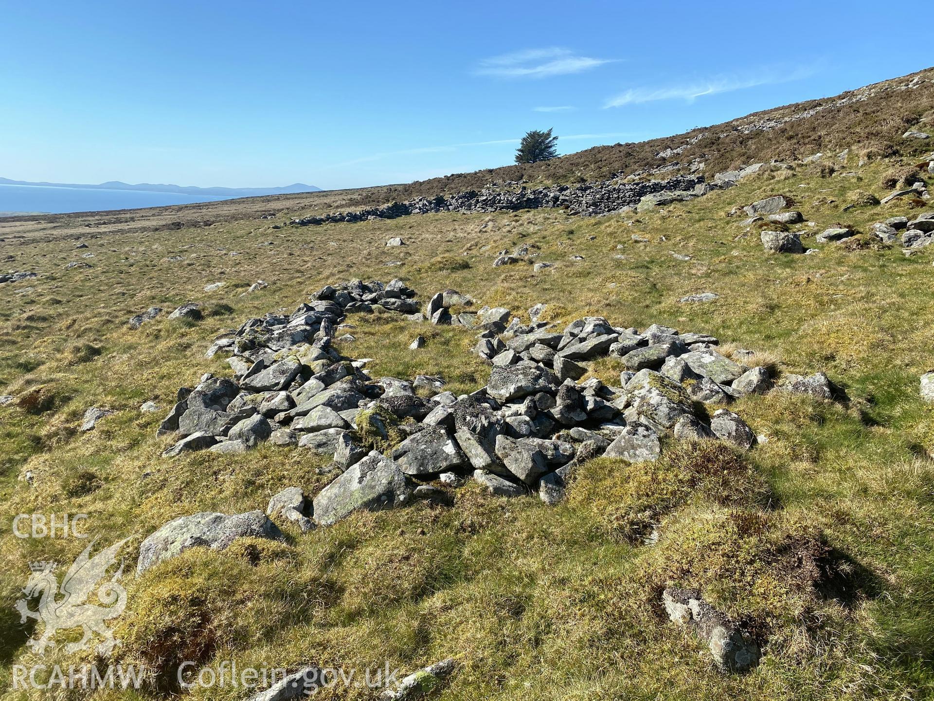 Digital colour photograph showing Moelfre enclosure, produced by Paul R Davis in 2021.