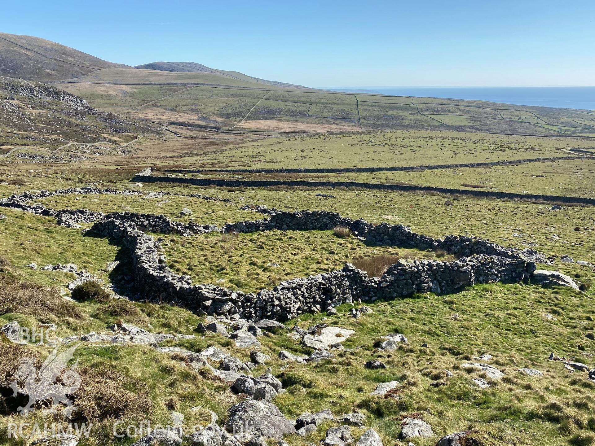 Digital colour photograph showing Moelfre enclosure, produced by Paul R Davis in 2021.